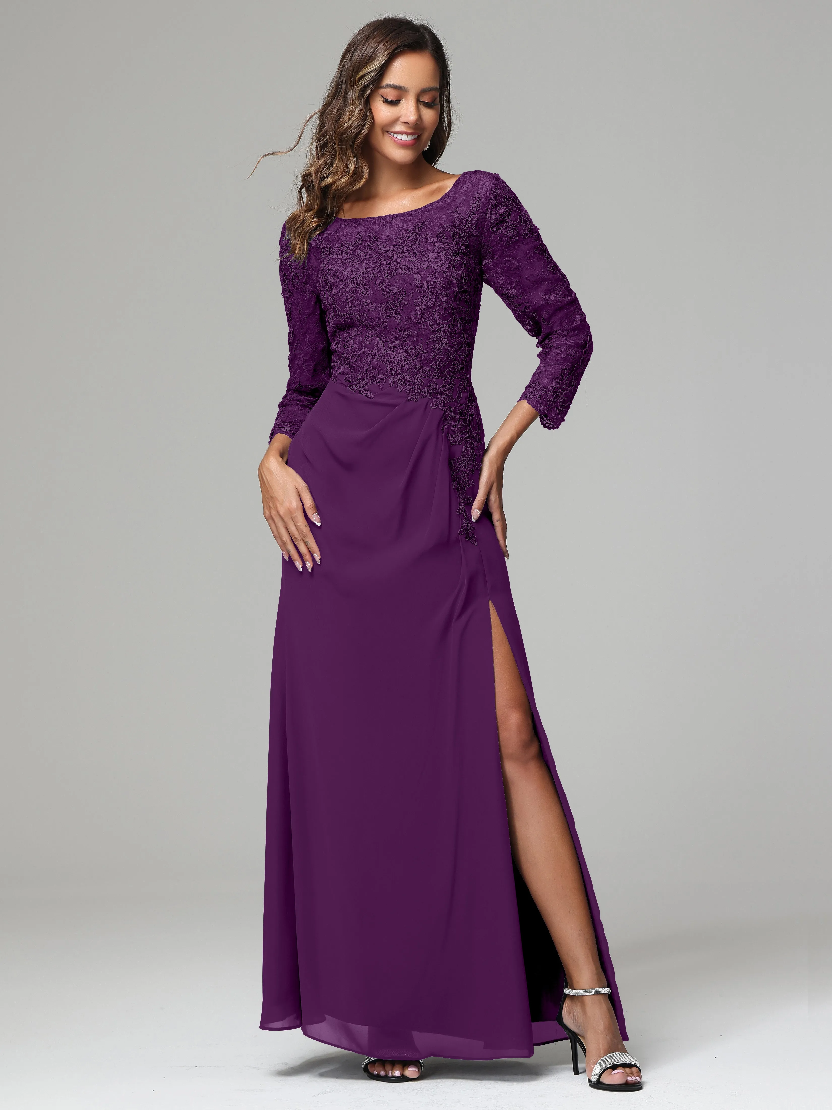 Long Sleeves Floor Length Chiffon Lace Mother Of The Bride Dress