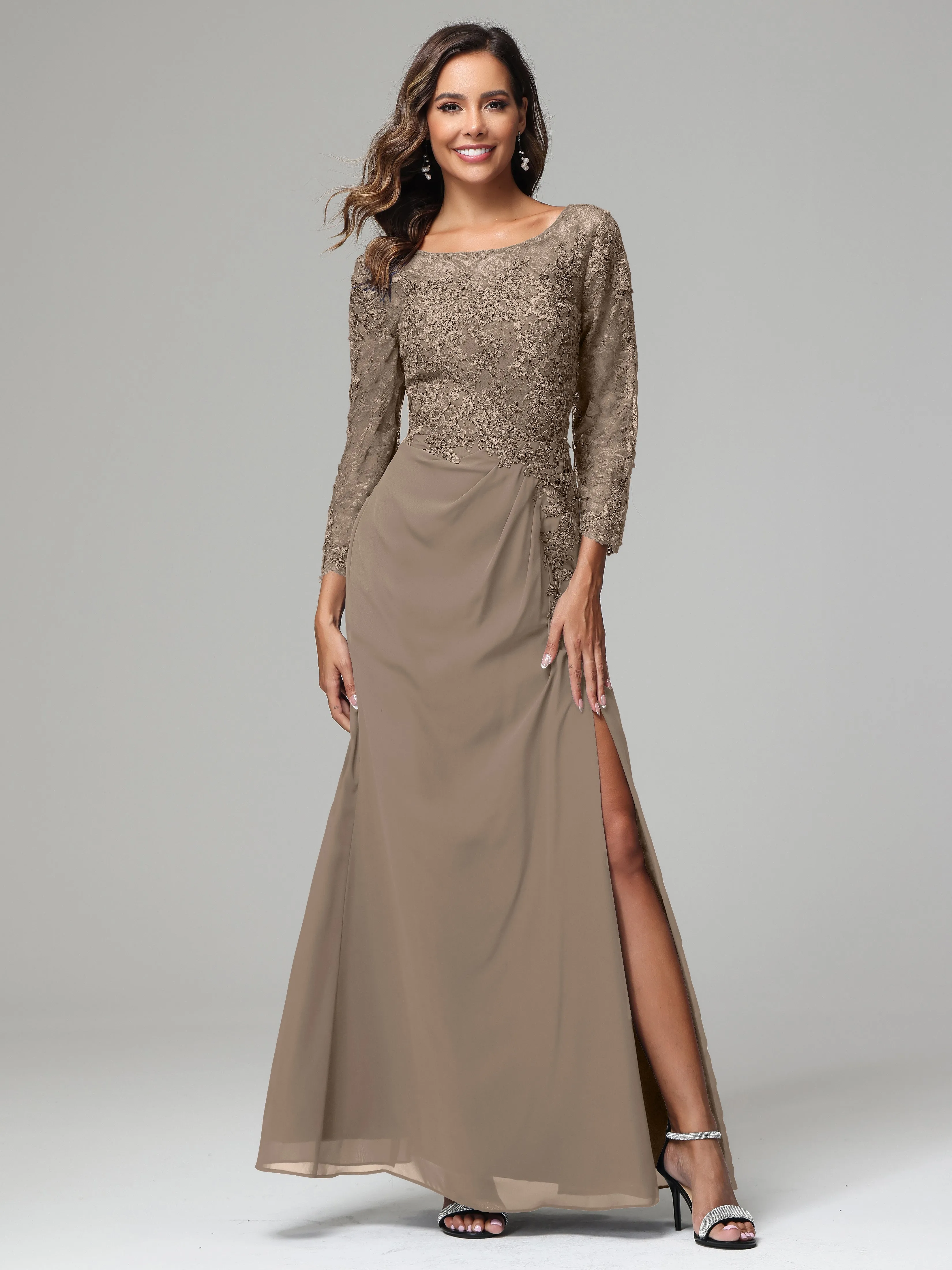 Long Sleeves Floor Length Chiffon Lace Mother Of The Bride Dress