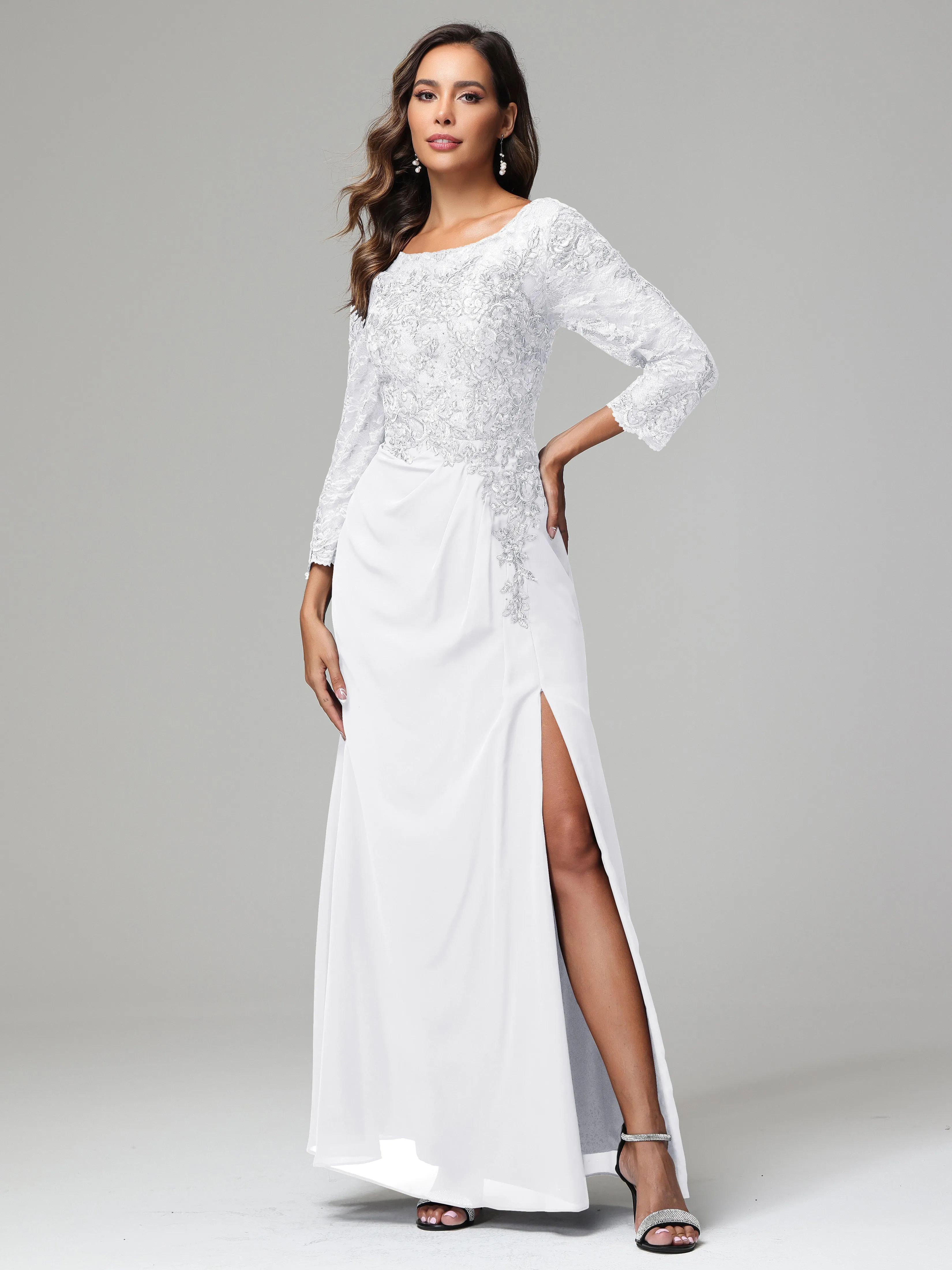 Long Sleeves Floor Length Chiffon Lace Mother Of The Bride Dress