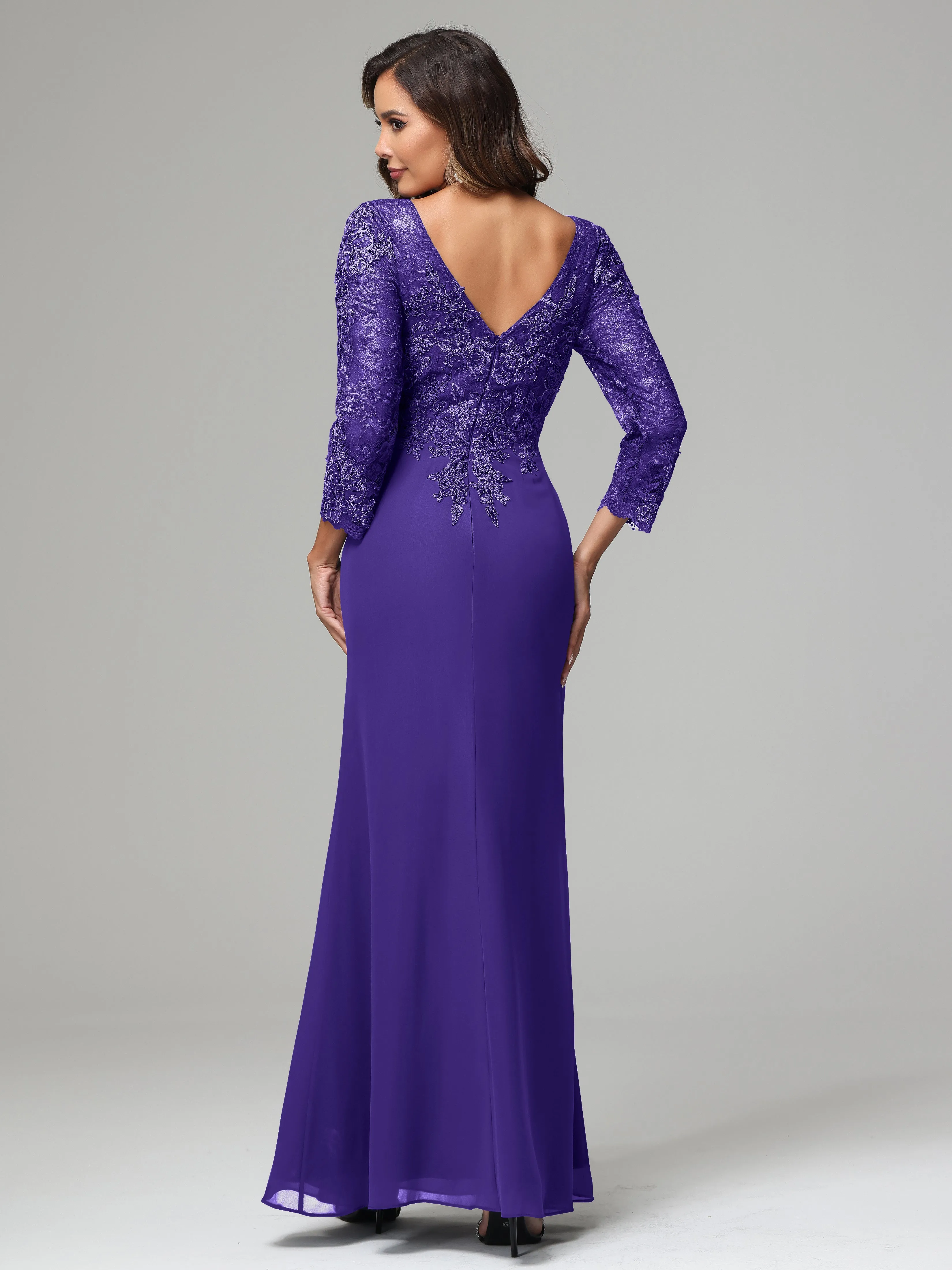 Long Sleeves Floor Length Chiffon Lace Mother Of The Bride Dress
