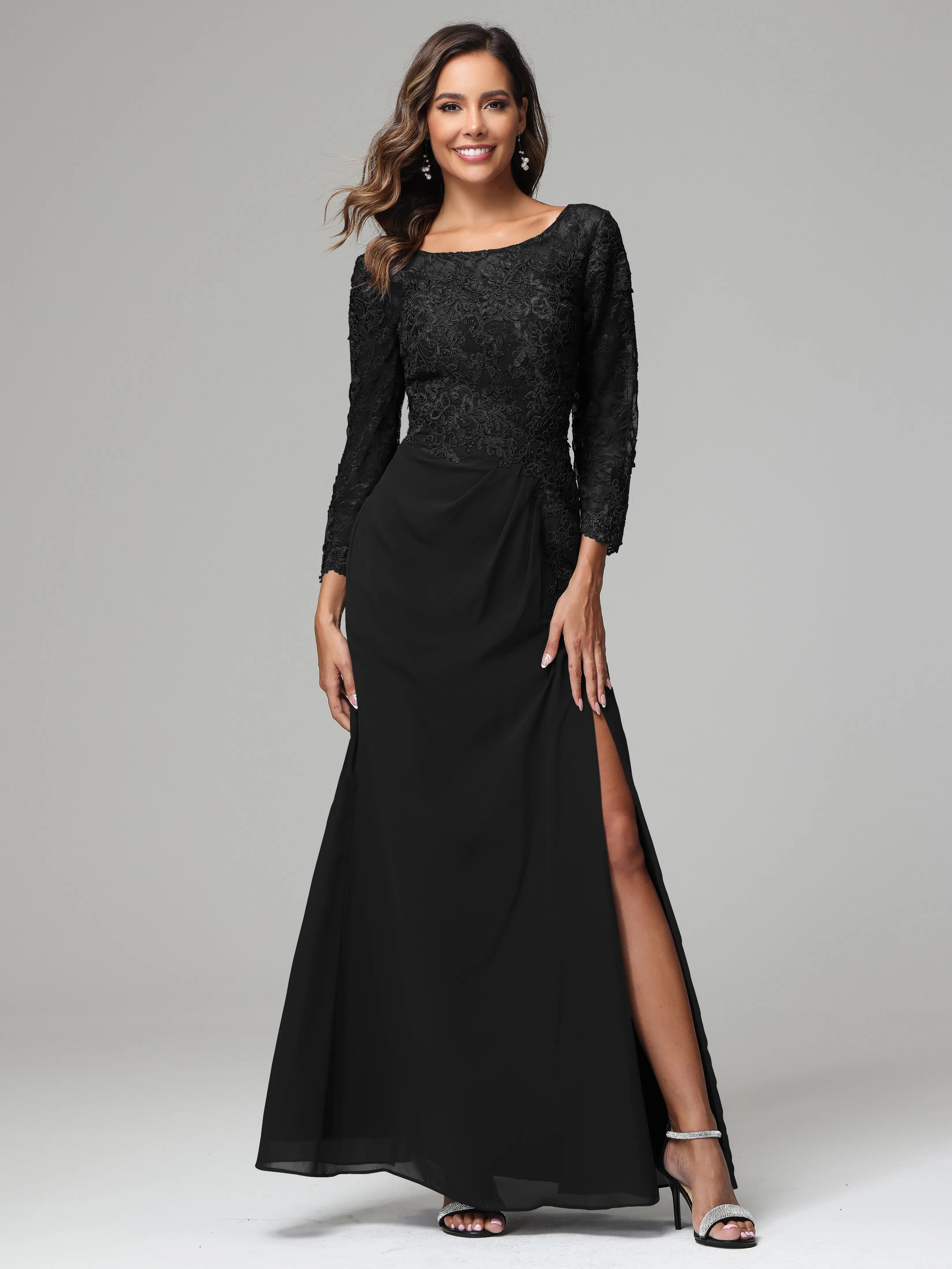 Long Sleeves Floor Length Chiffon Lace Mother Of The Bride Dress