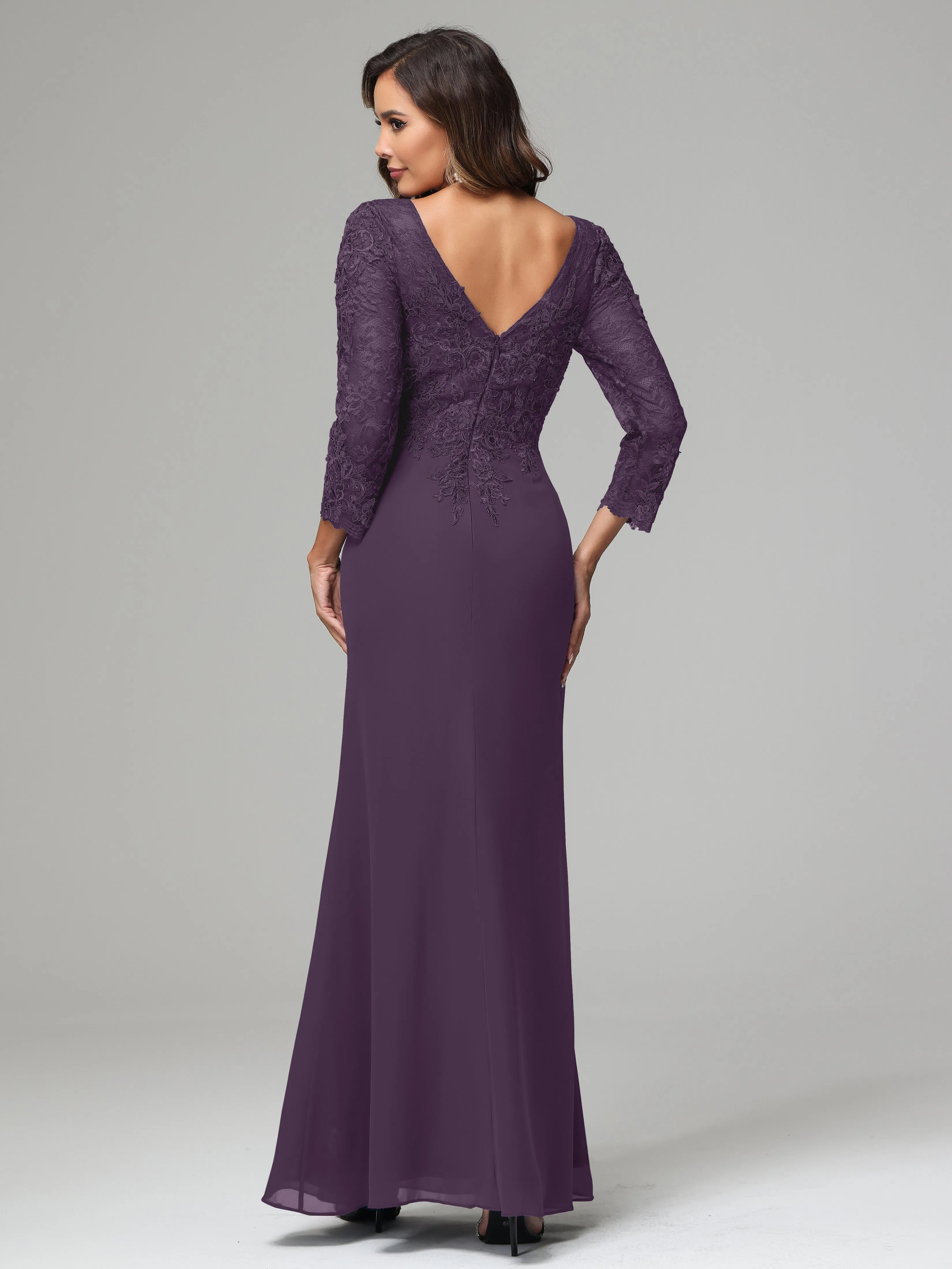 Long Sleeves Floor Length Chiffon Lace Mother Of The Bride Dress