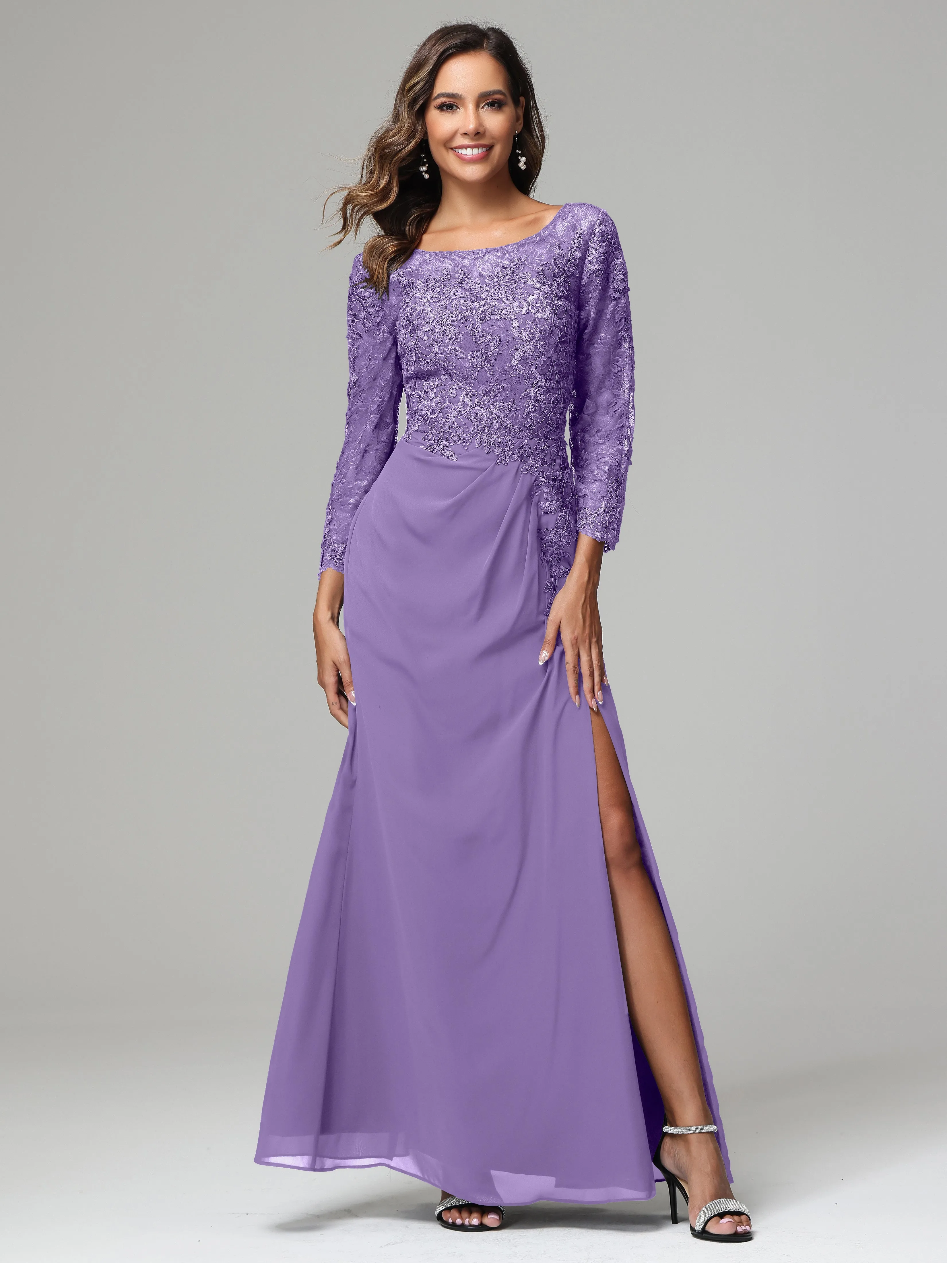 Long Sleeves Floor Length Chiffon Lace Mother Of The Bride Dress