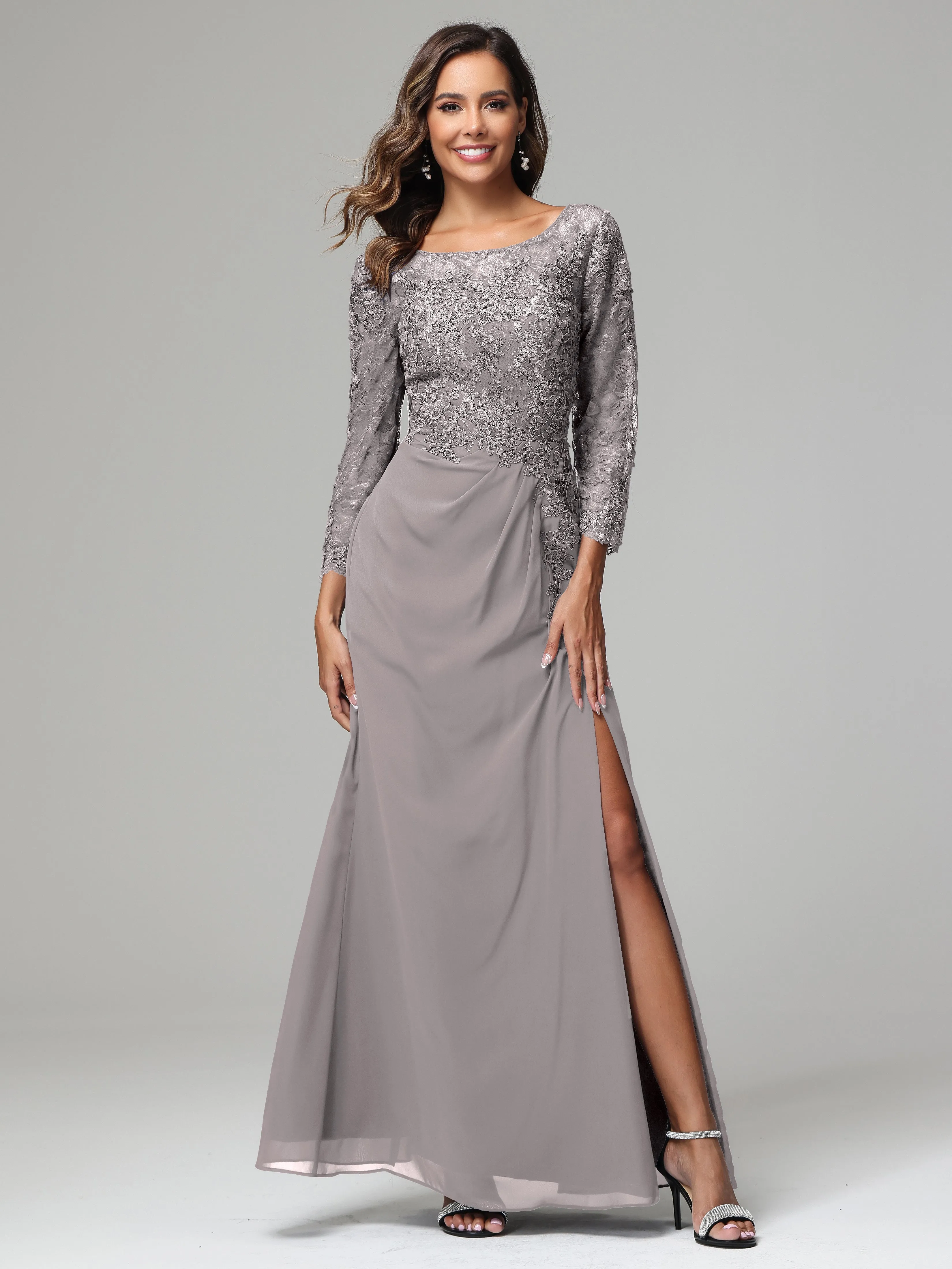 Long Sleeves Floor Length Chiffon Lace Mother Of The Bride Dress