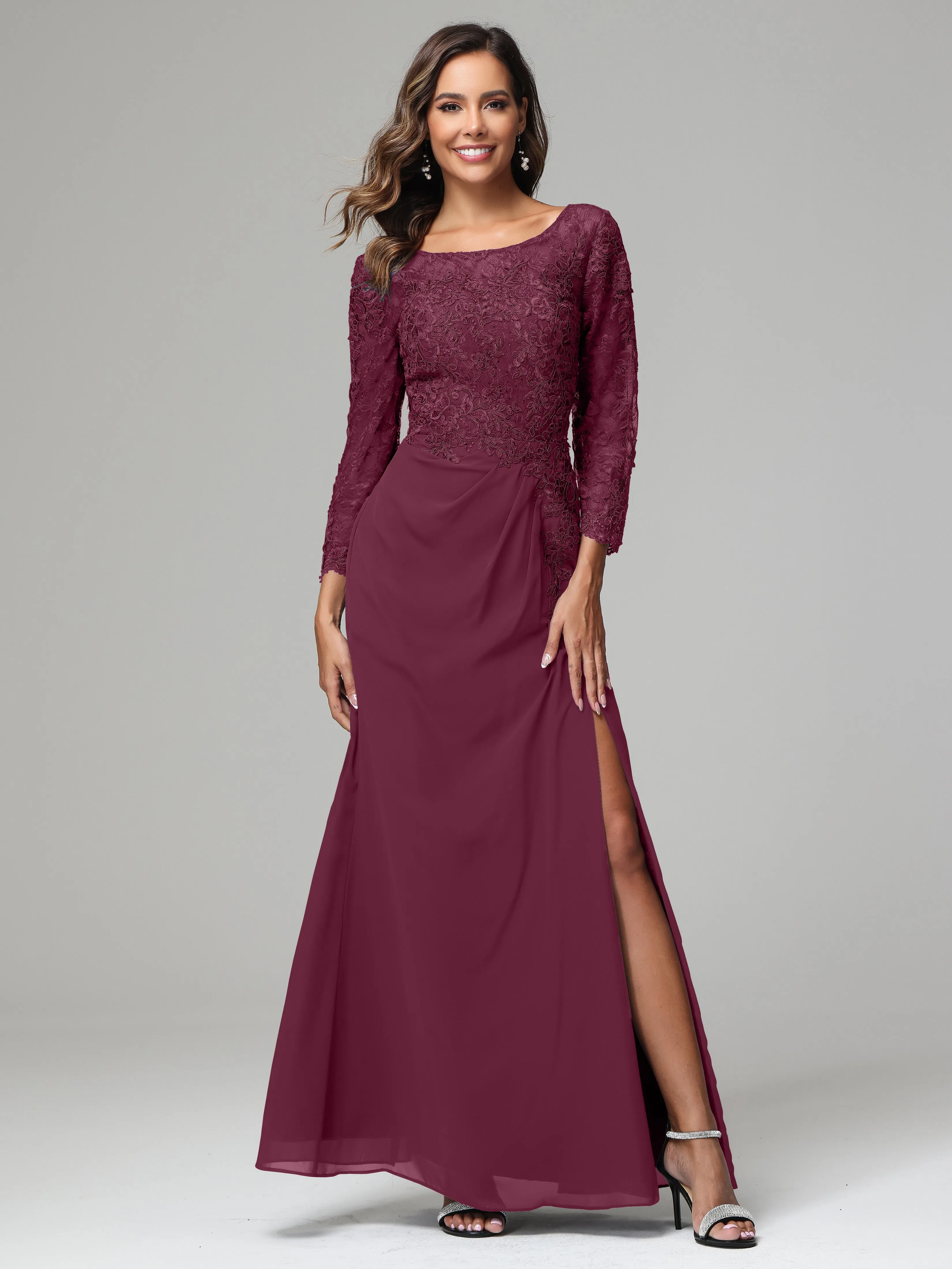 Long Sleeves Floor Length Chiffon Lace Mother Of The Bride Dress