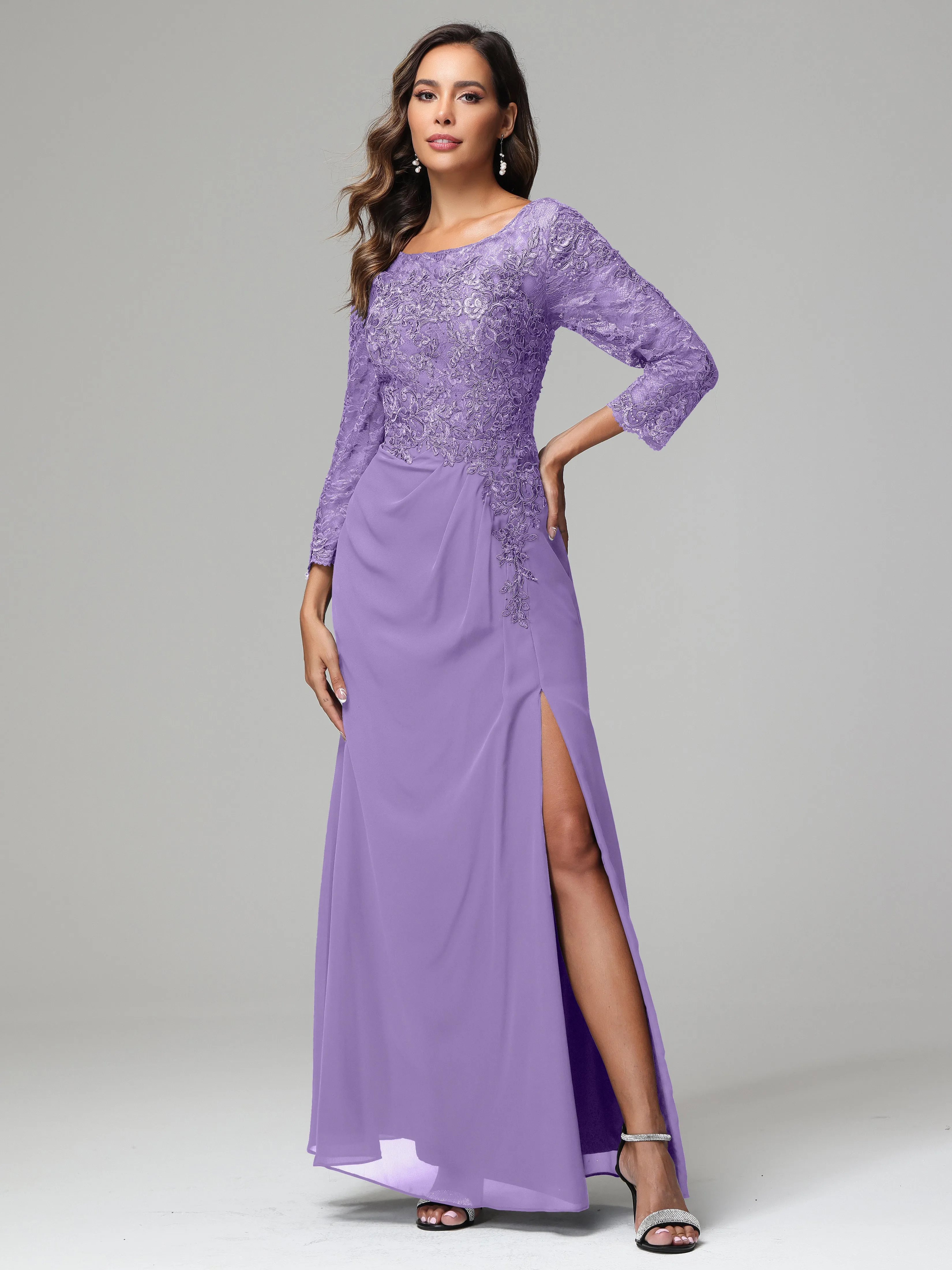 Long Sleeves Floor Length Chiffon Lace Mother Of The Bride Dress