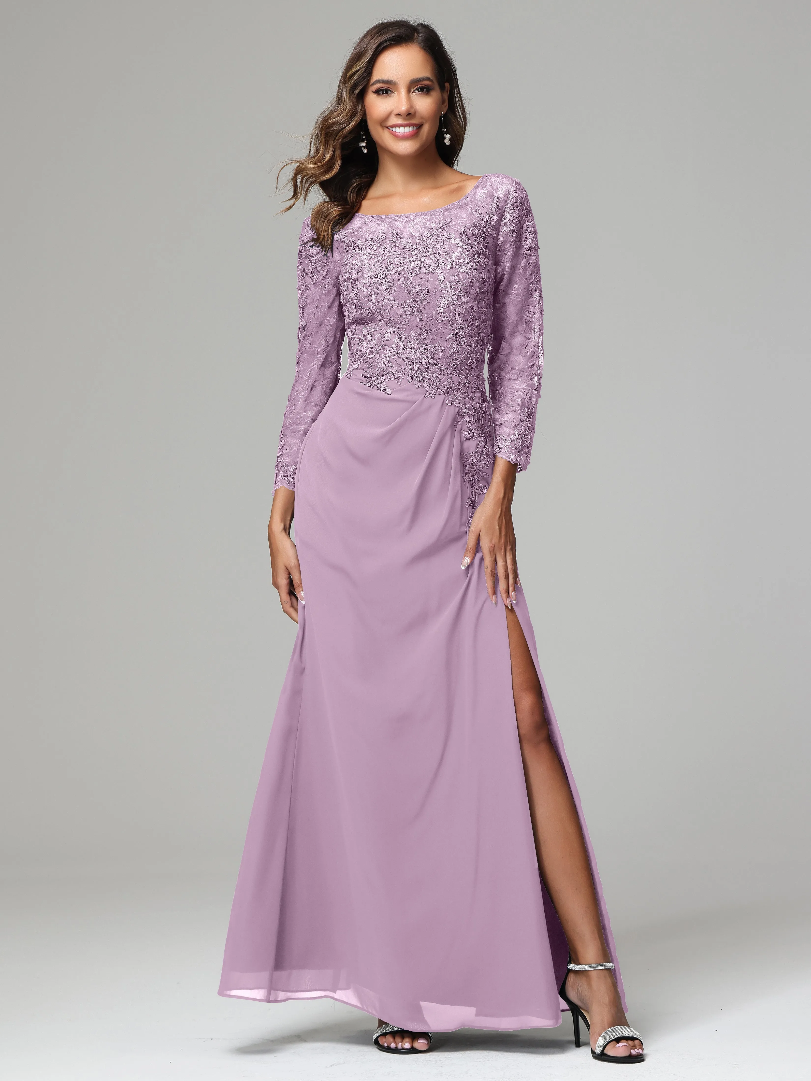 Long Sleeves Floor Length Chiffon Lace Mother Of The Bride Dress