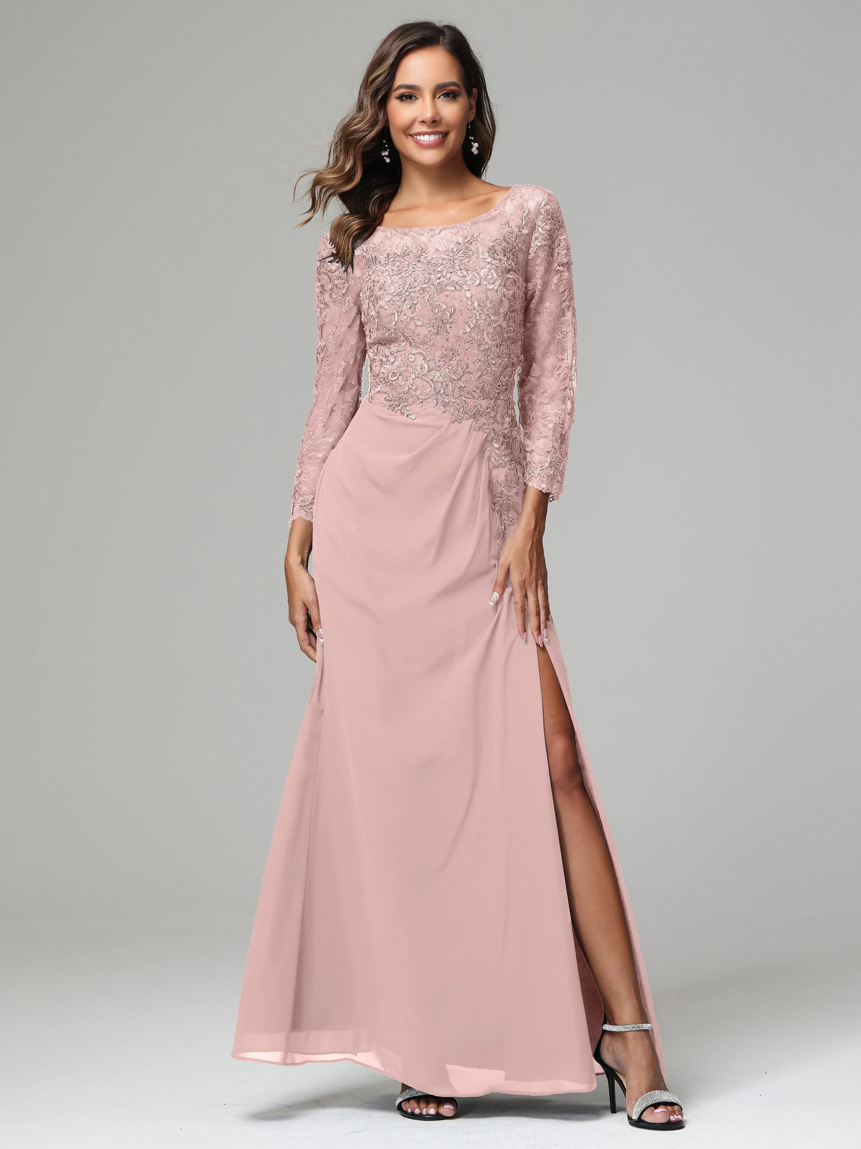 Long Sleeves Floor Length Chiffon Lace Mother Of The Bride Dress
