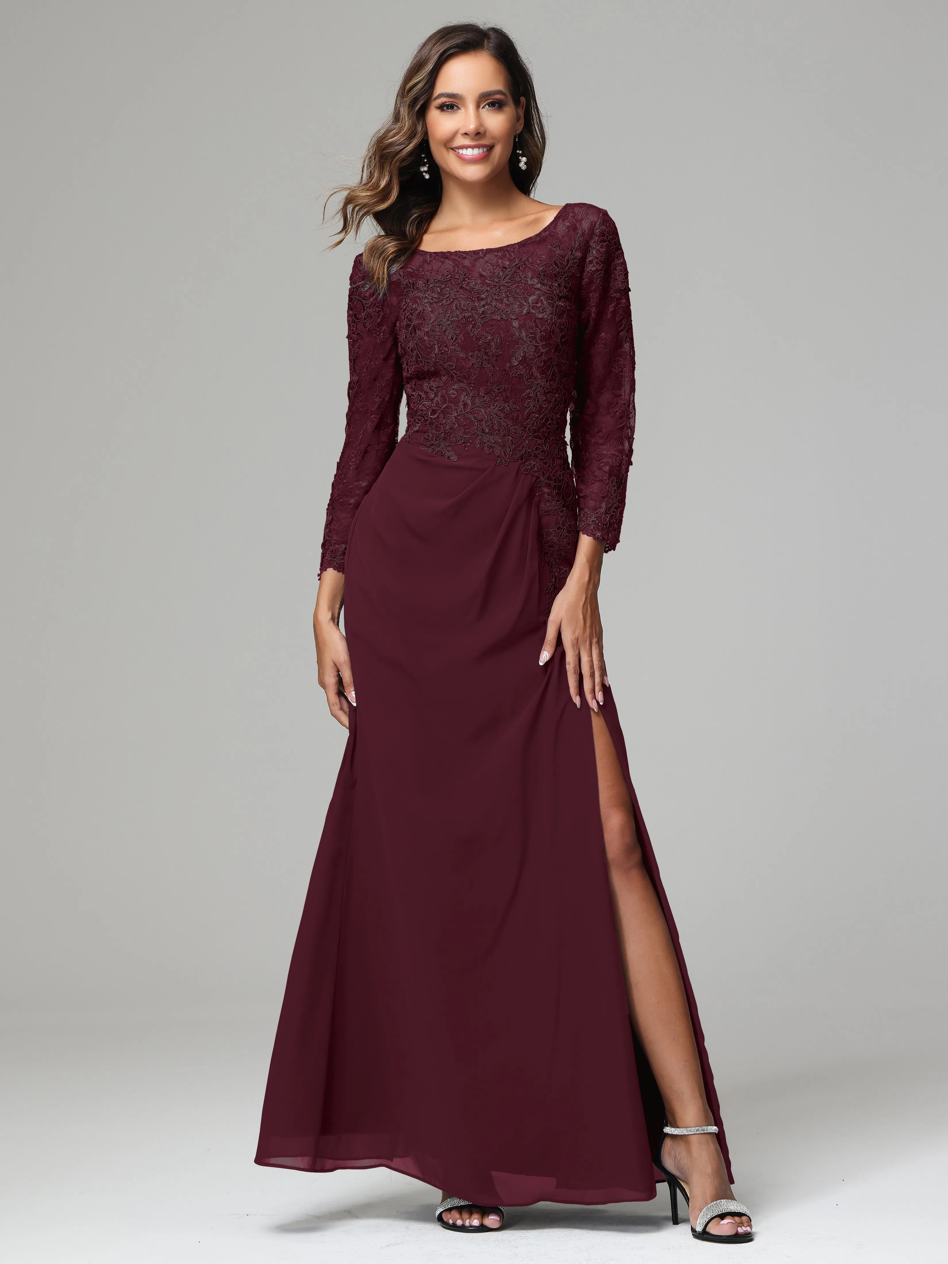 Long Sleeves Floor Length Chiffon Lace Mother Of The Bride Dress