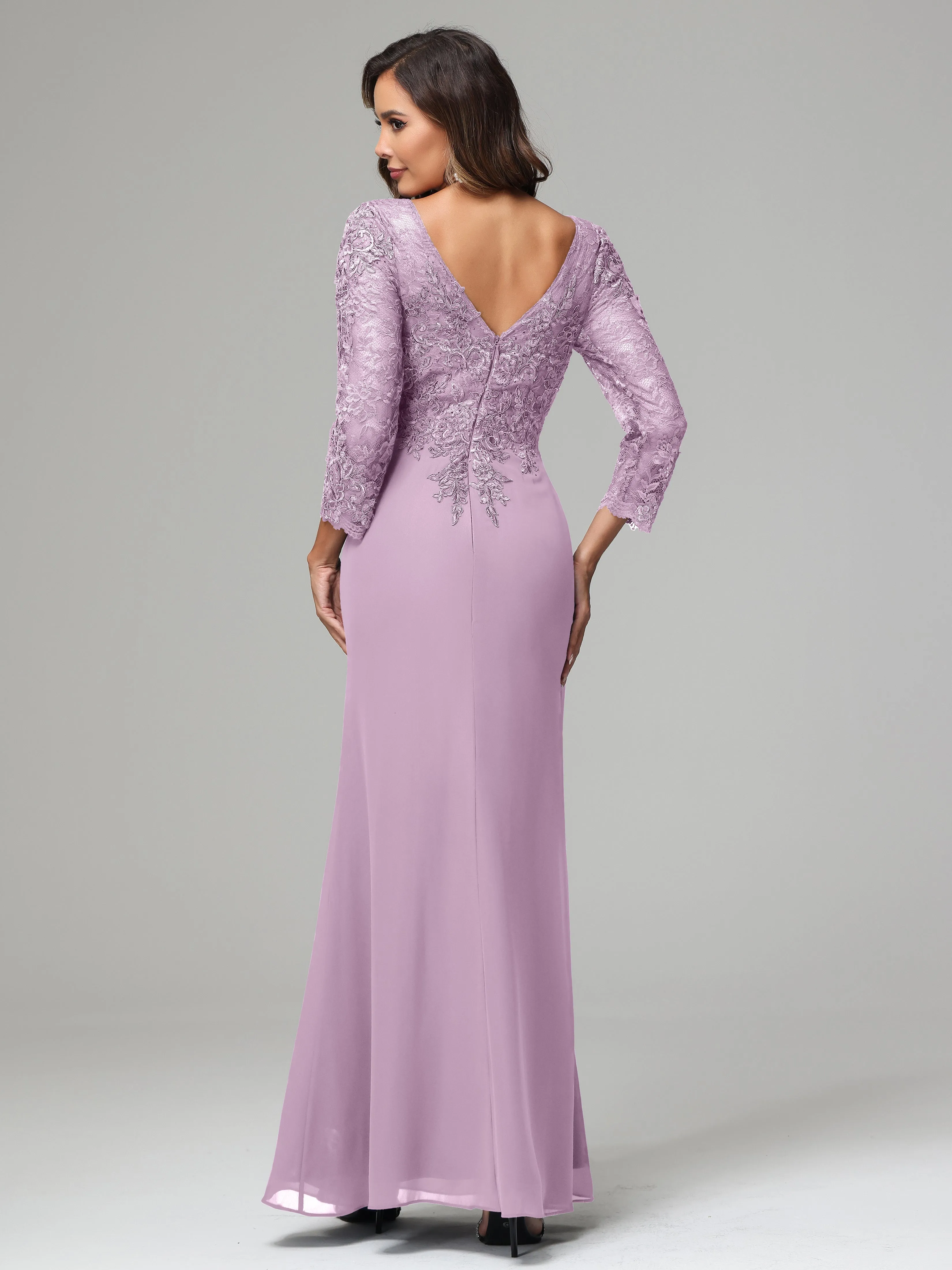 Long Sleeves Floor Length Chiffon Lace Mother Of The Bride Dress