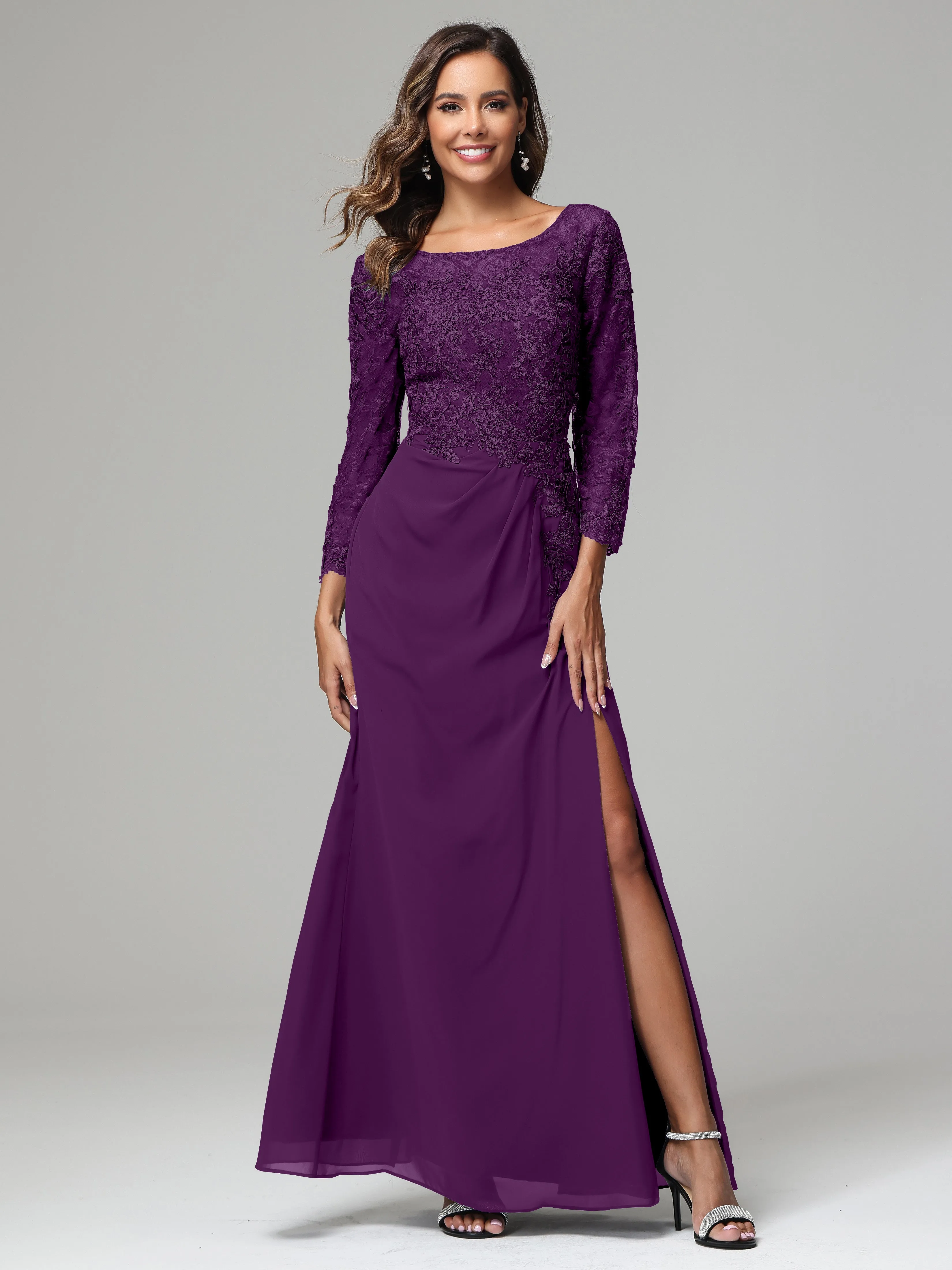Long Sleeves Floor Length Chiffon Lace Mother Of The Bride Dress