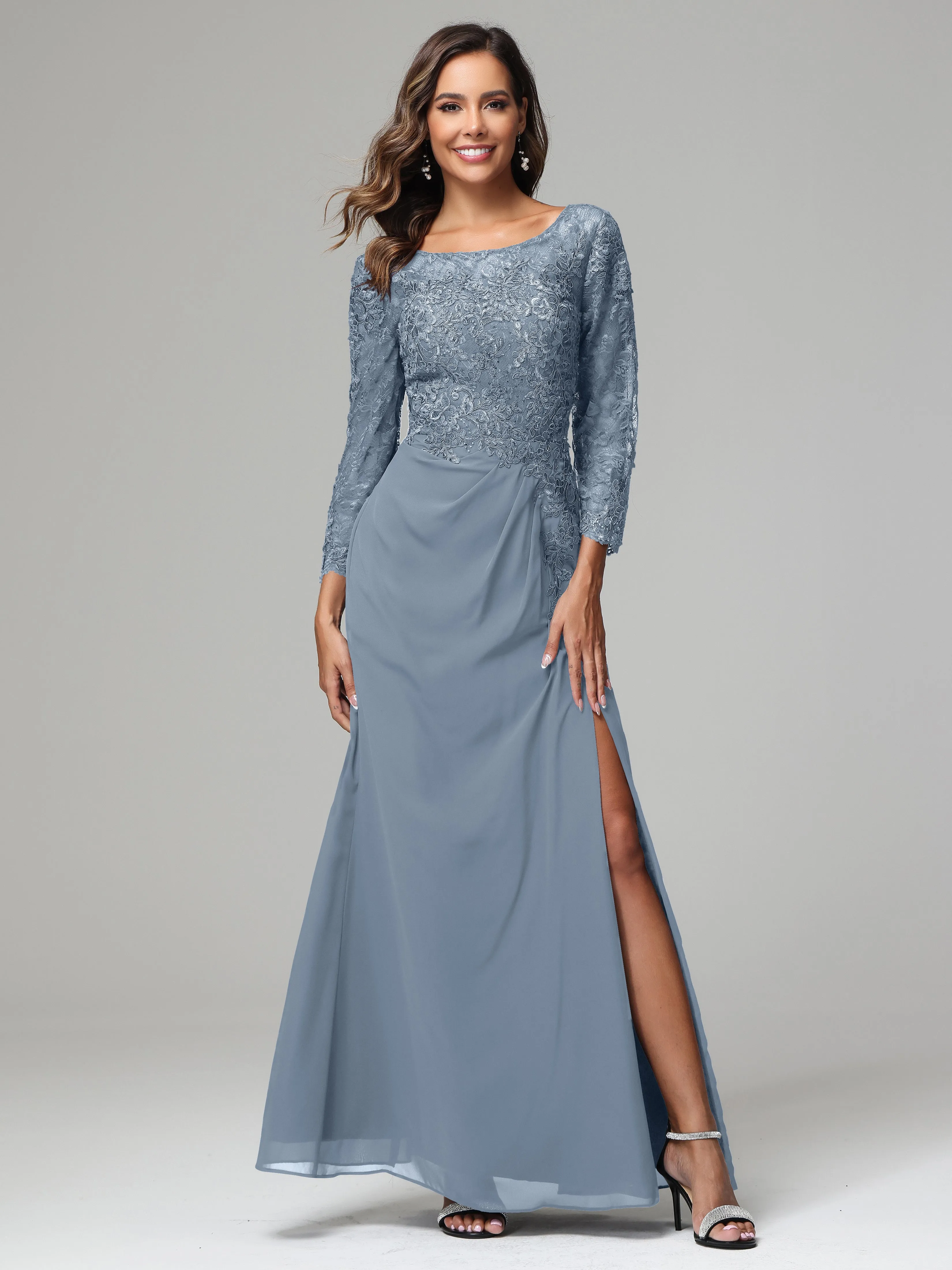 Long Sleeves Floor Length Chiffon Lace Mother Of The Bride Dress