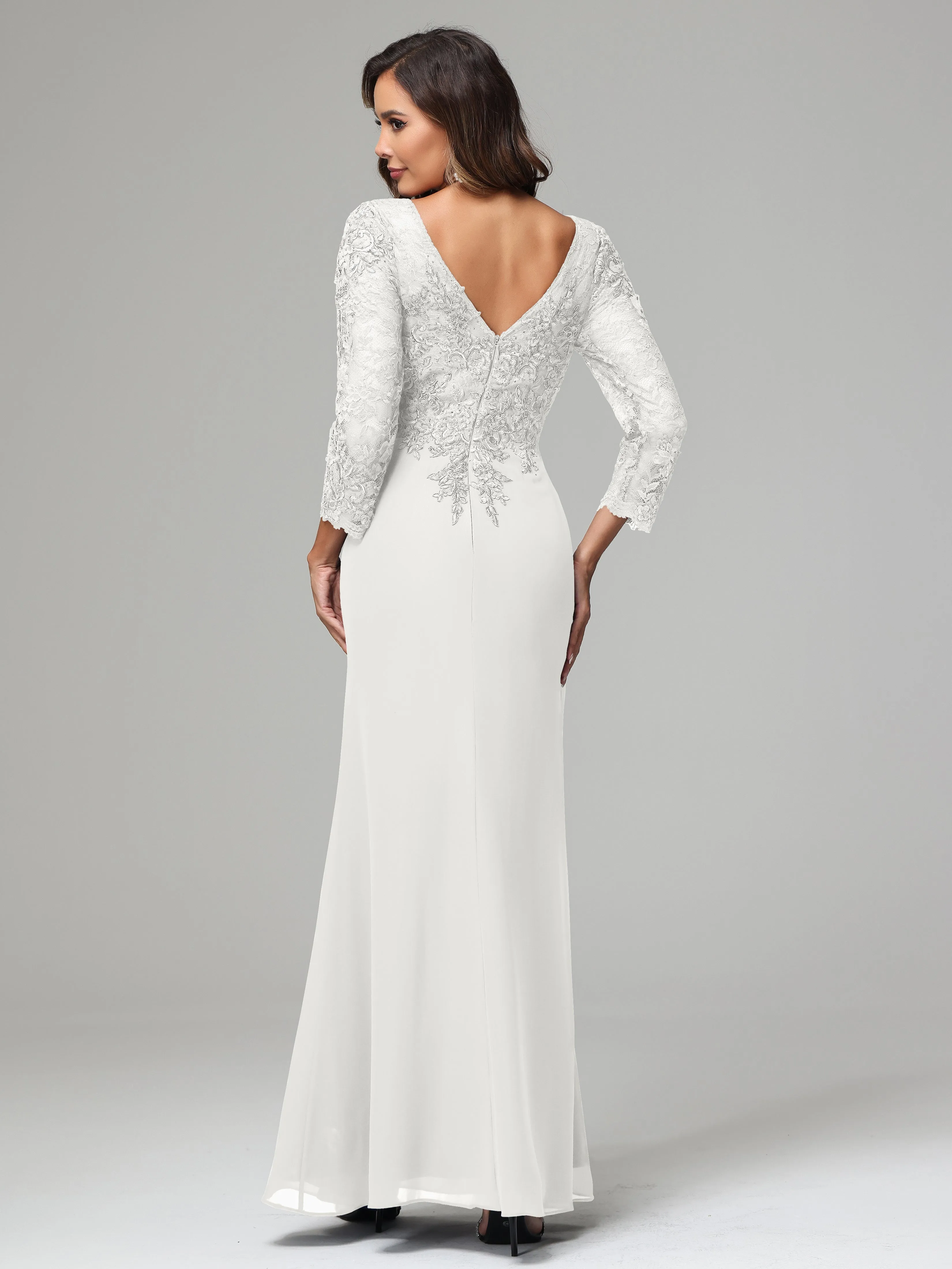 Long Sleeves Floor Length Chiffon Lace Mother Of The Bride Dress
