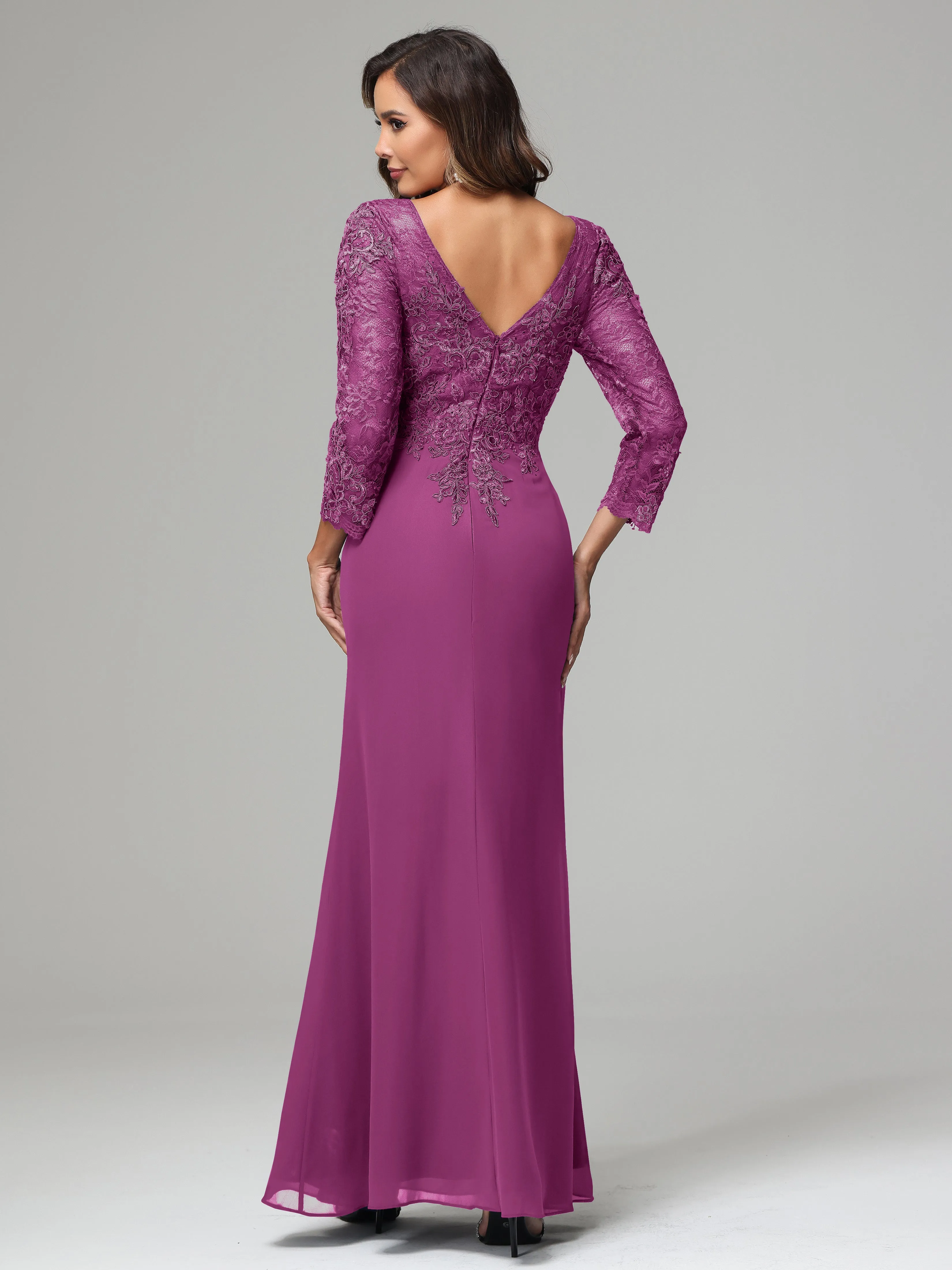 Long Sleeves Floor Length Chiffon Lace Mother Of The Bride Dress