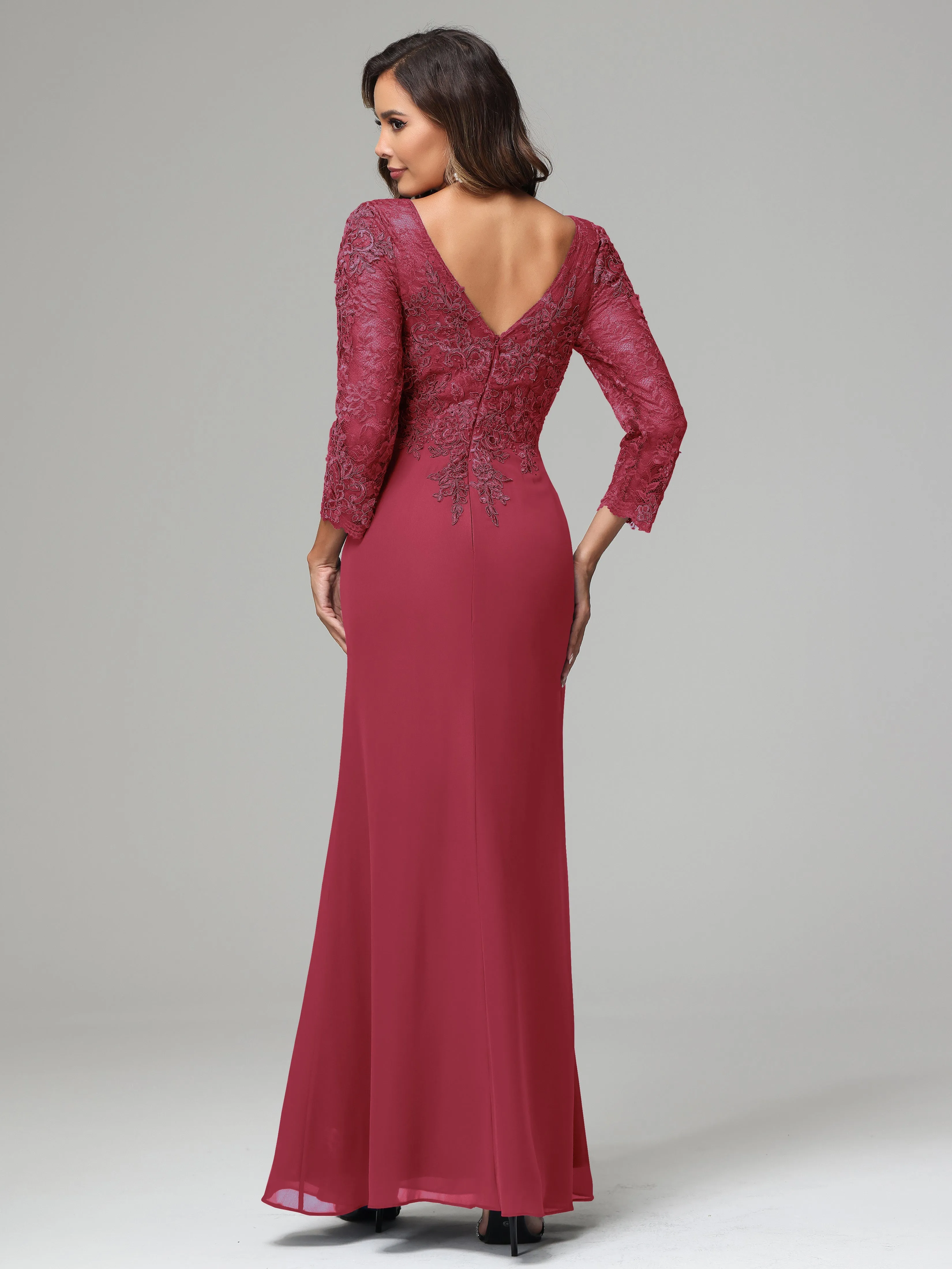 Long Sleeves Floor Length Chiffon Lace Mother Of The Bride Dress