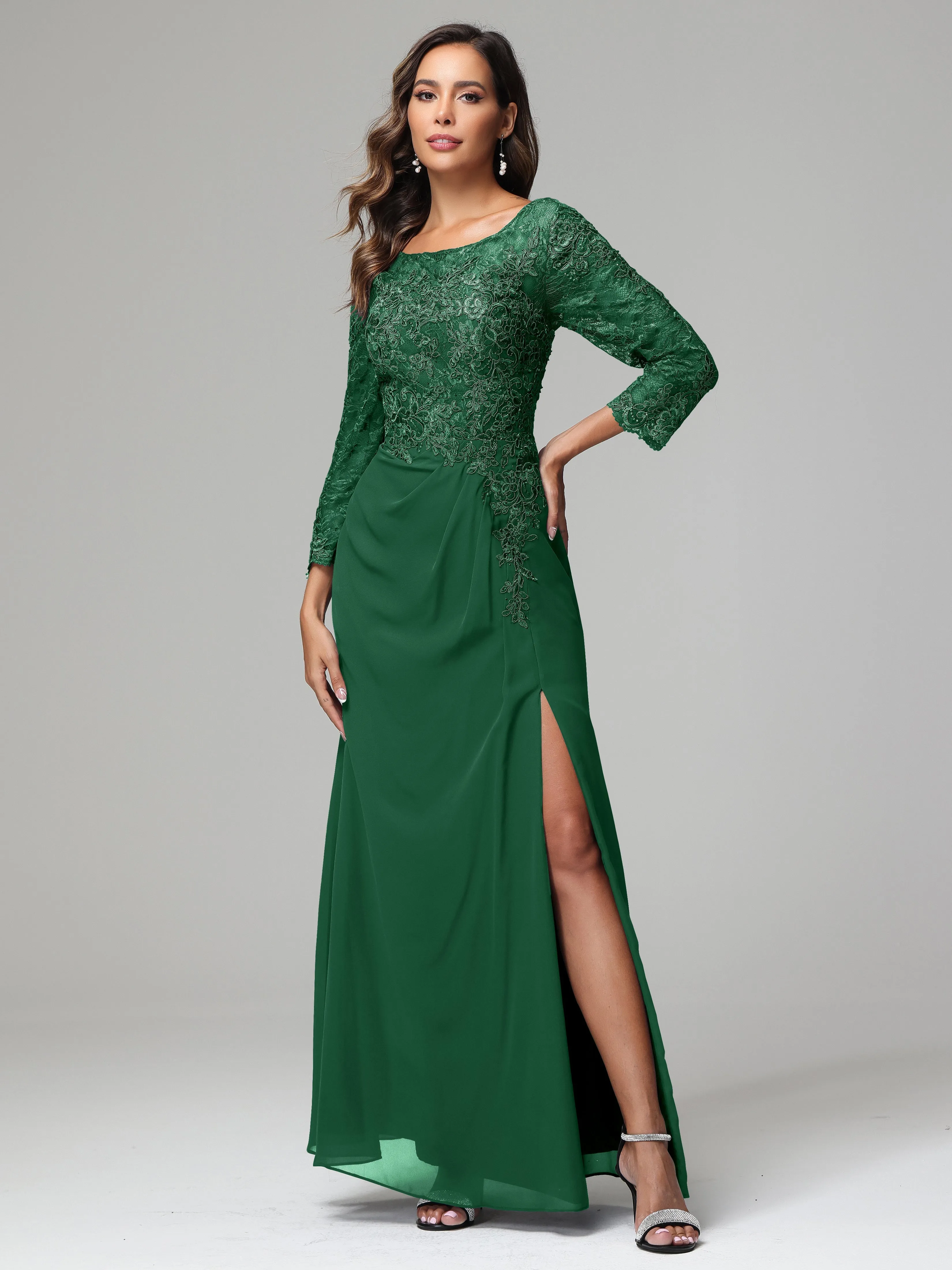 Long Sleeves Floor Length Chiffon Lace Mother Of The Bride Dress
