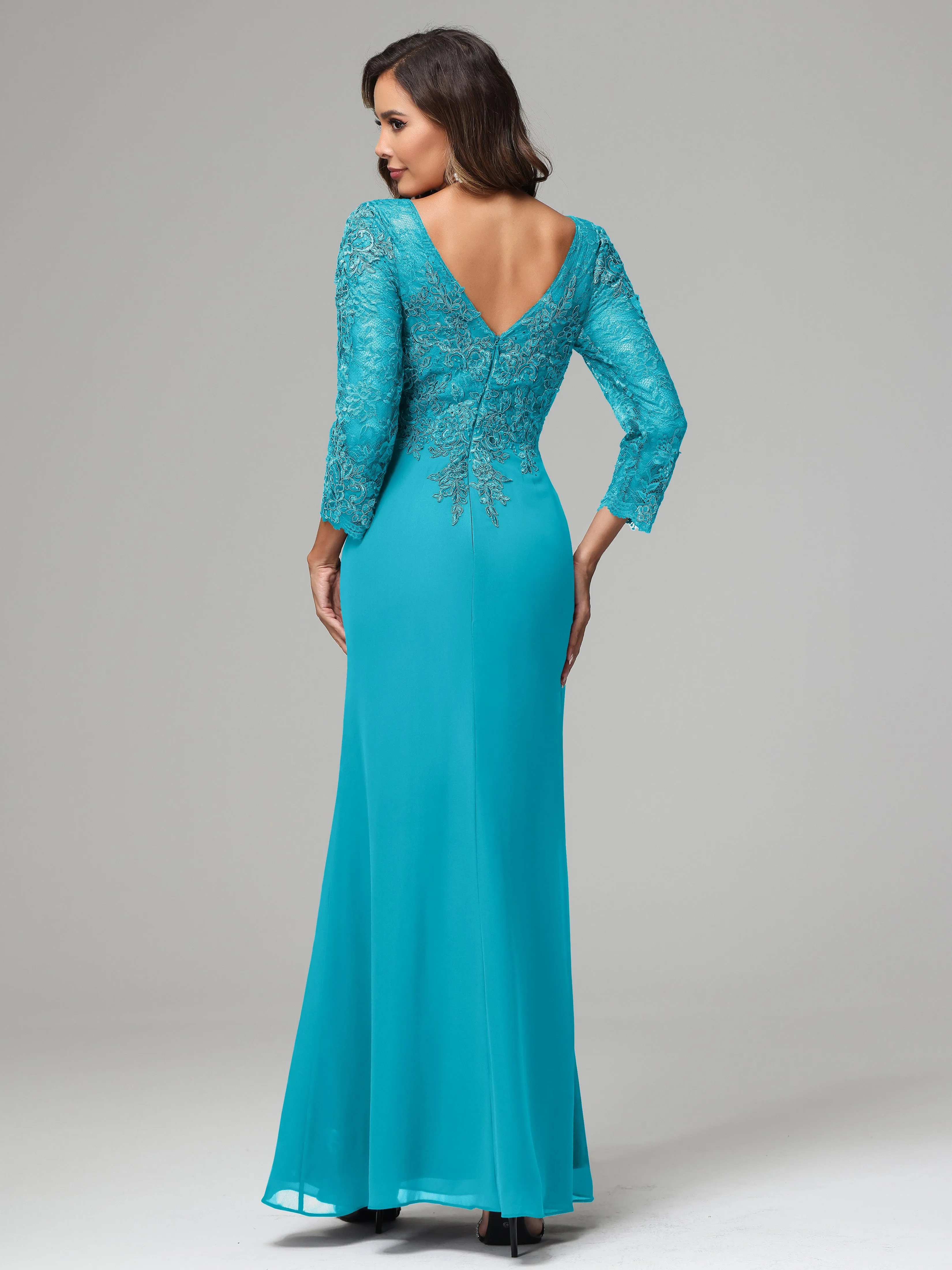 Long Sleeves Floor Length Chiffon Lace Mother Of The Bride Dress