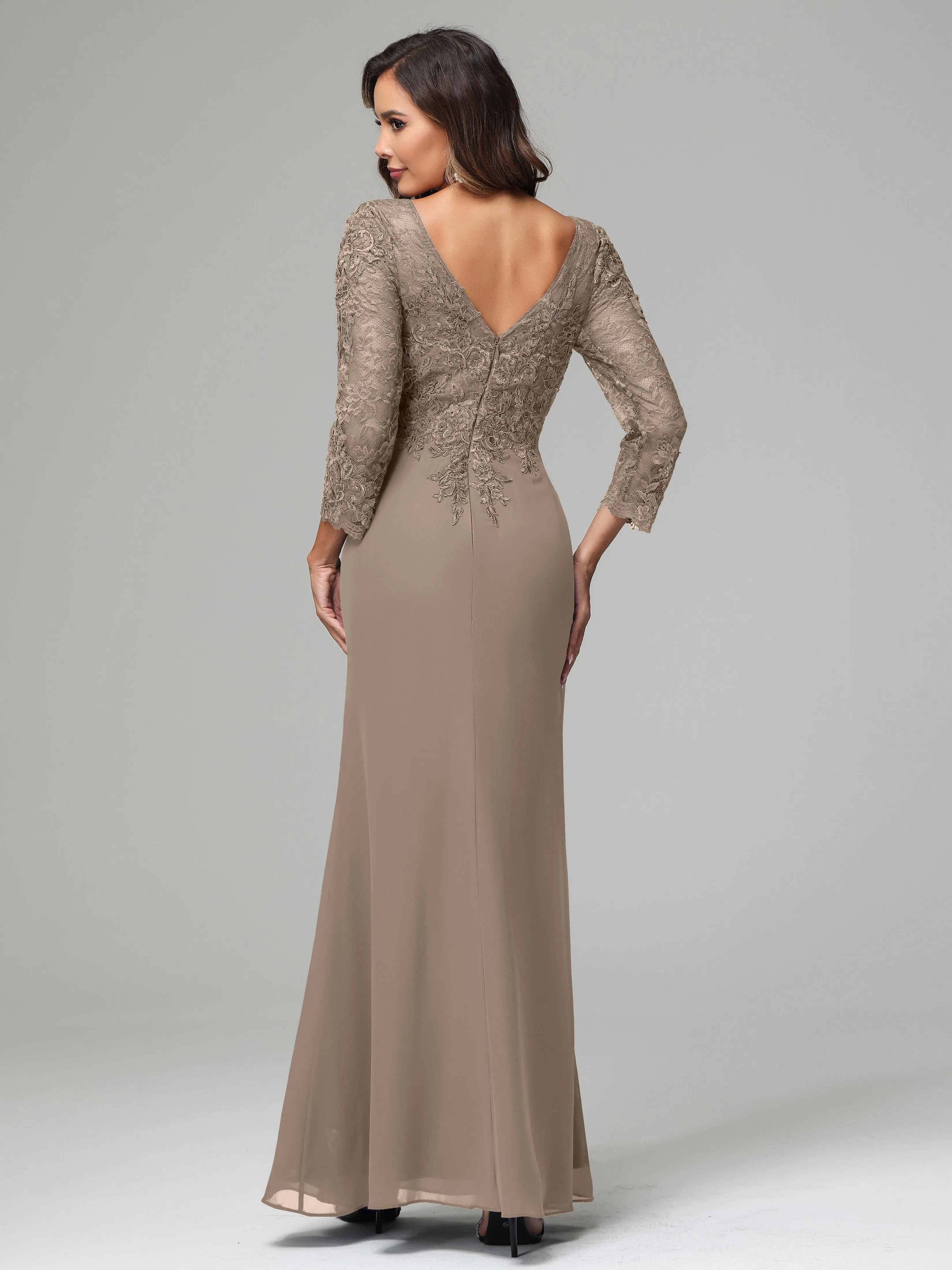 Long Sleeves Floor Length Chiffon Lace Mother Of The Bride Dress