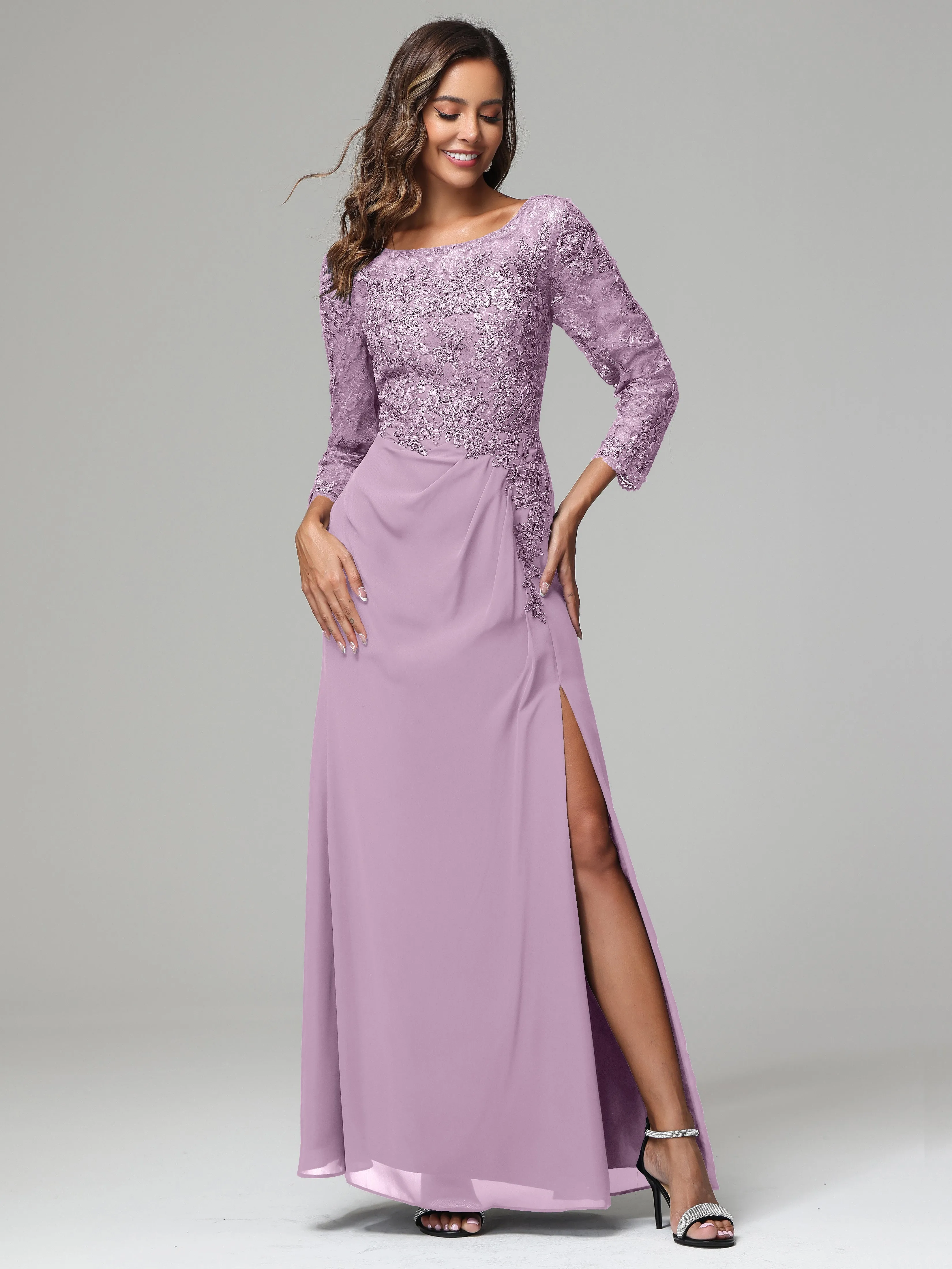 Long Sleeves Floor Length Chiffon Lace Mother Of The Bride Dress