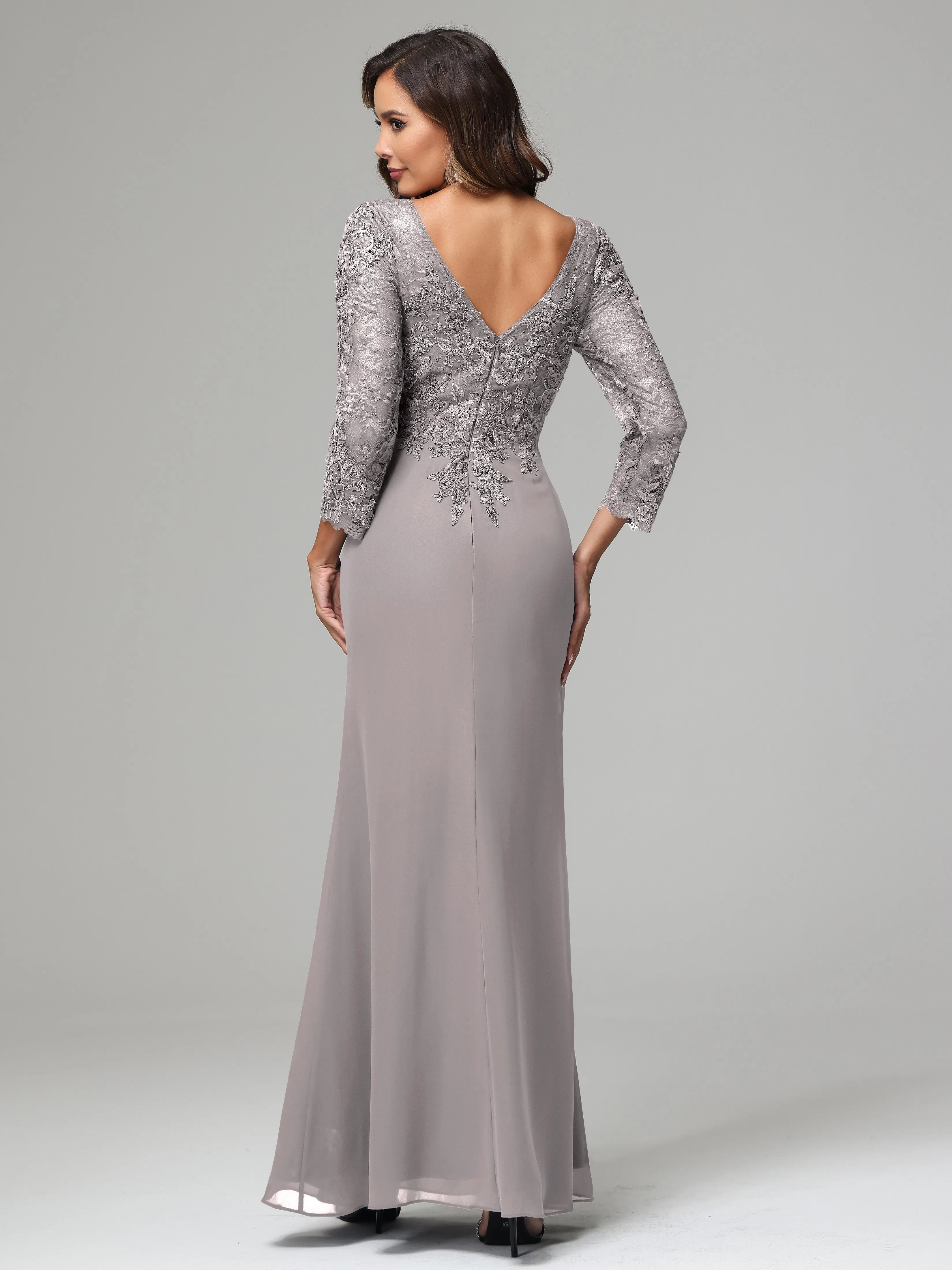 Long Sleeves Floor Length Chiffon Lace Mother Of The Bride Dress