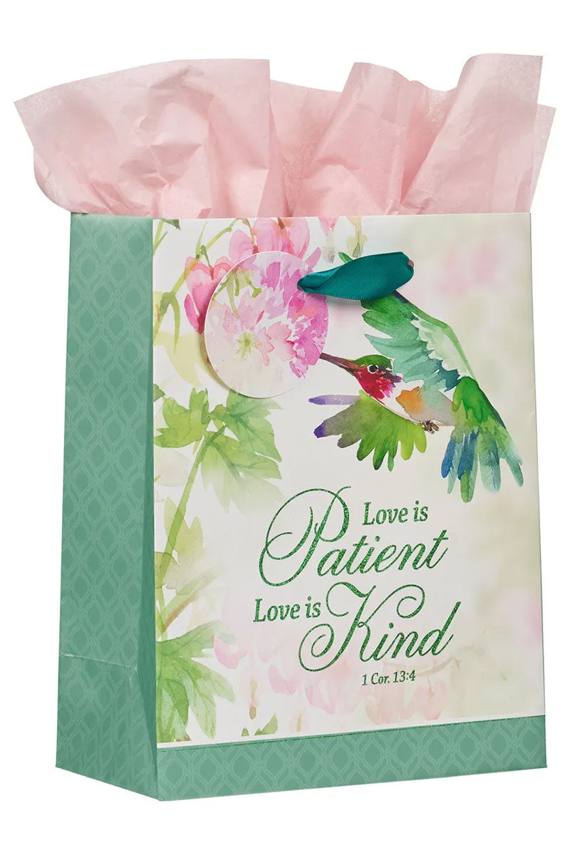 Love is Patient Hummingbird Floral Medium Gift Bag