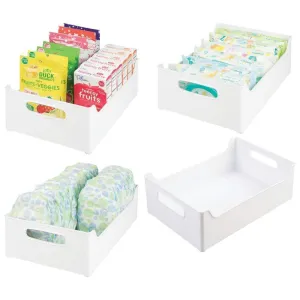 mDesign Stackable Plastic Storage Organizer Containers with Handles for Kitchen Countertop, Cabinet, Pantry, Refrigerator - BPA Free - for Kids Snacks/Food - 10" Wide - 4 Pack - White
