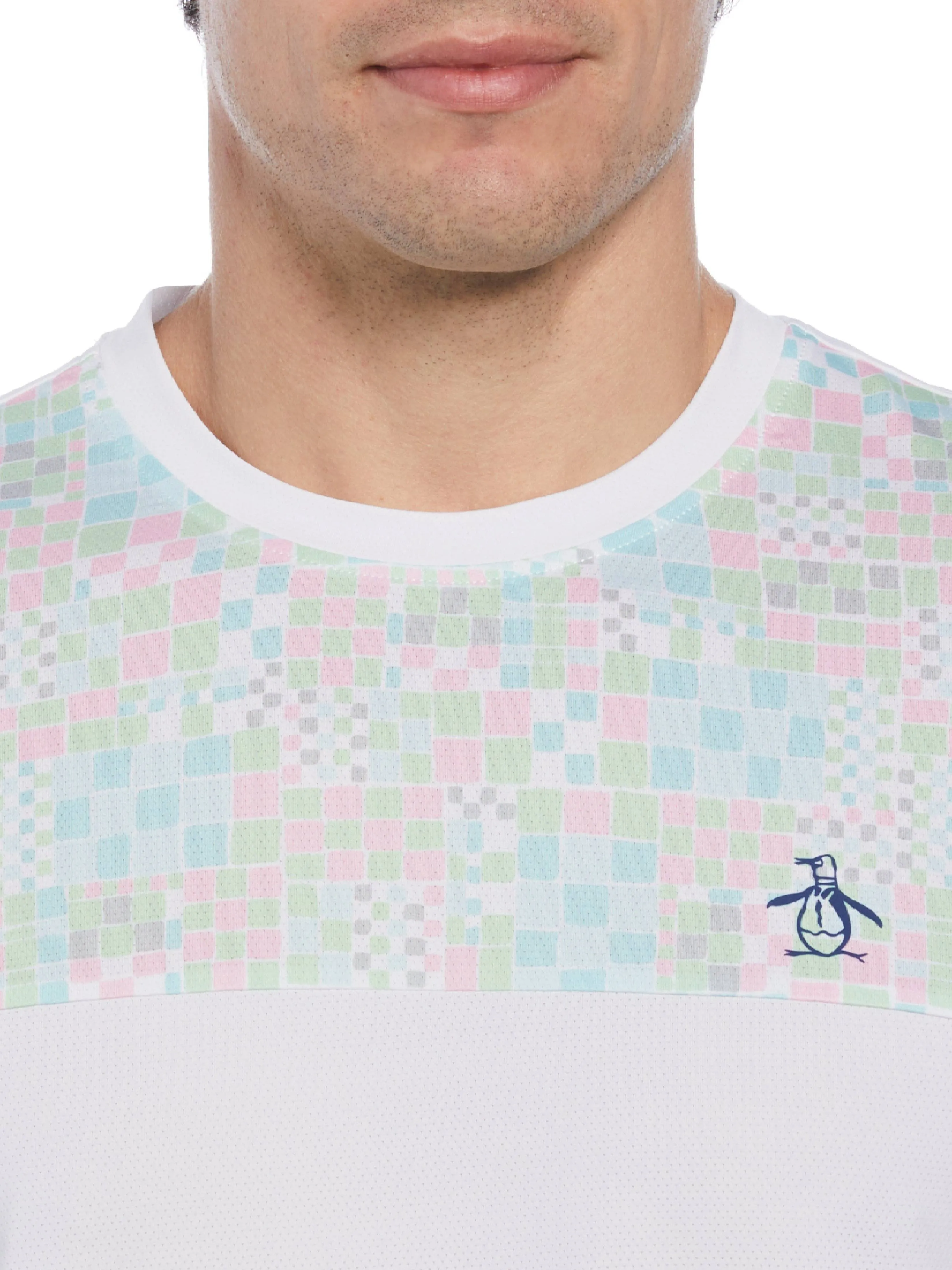 Men's Checkerboard Block Performance Short Sleeve Tennis T-Shirt
