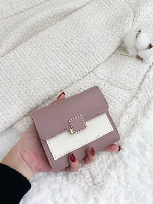 Metal Decor Colorblock Small Wallet - Purple
