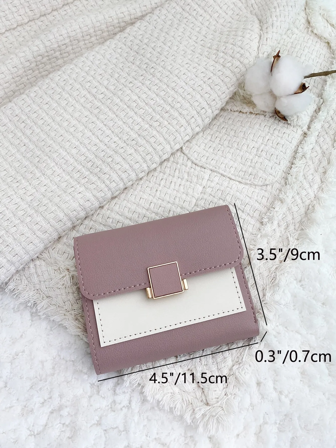 Metal Decor Colorblock Small Wallet - Purple