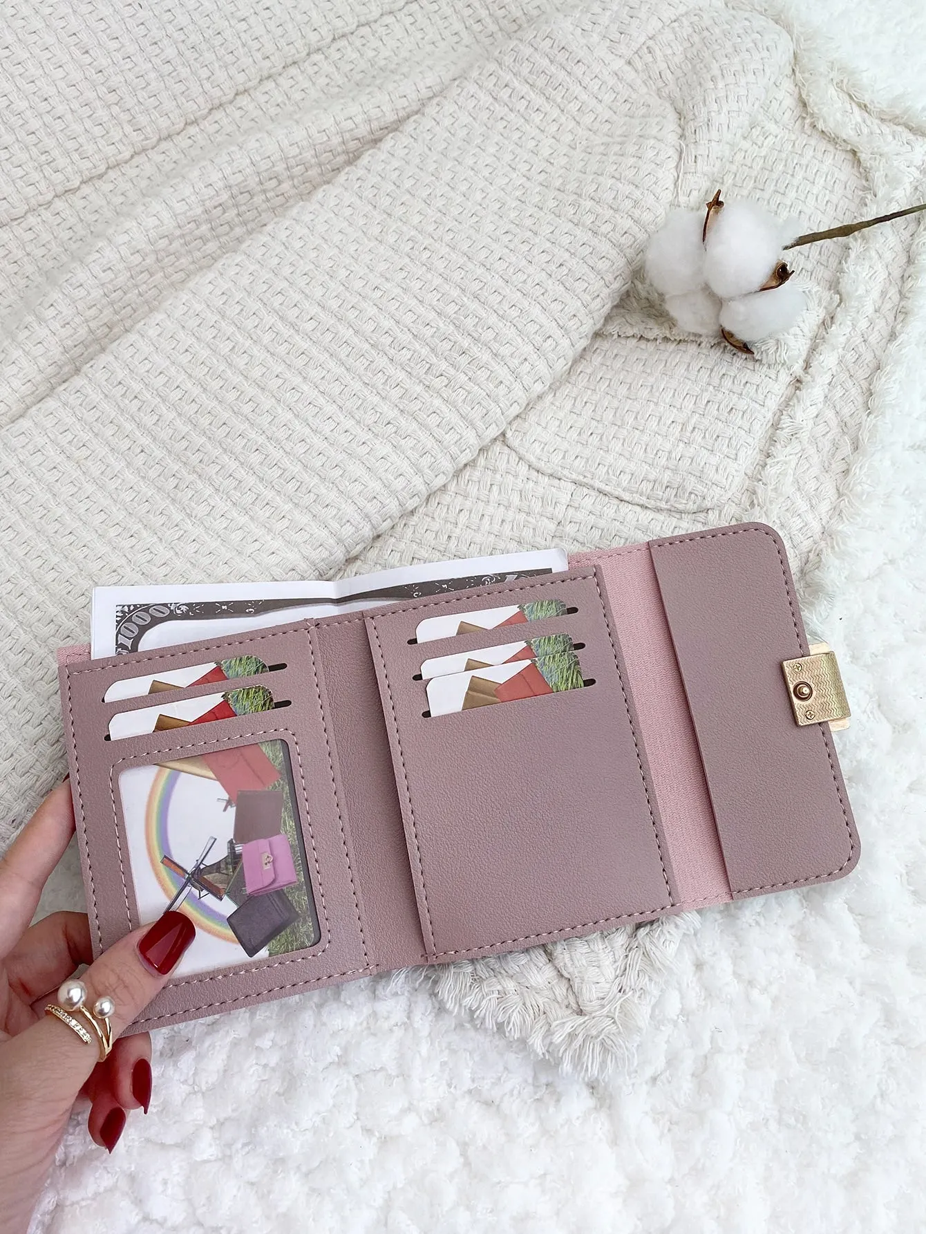 Metal Decor Colorblock Small Wallet - Purple