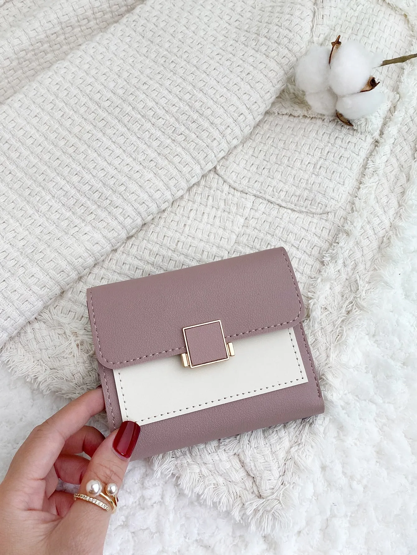 Metal Decor Colorblock Small Wallet - Purple