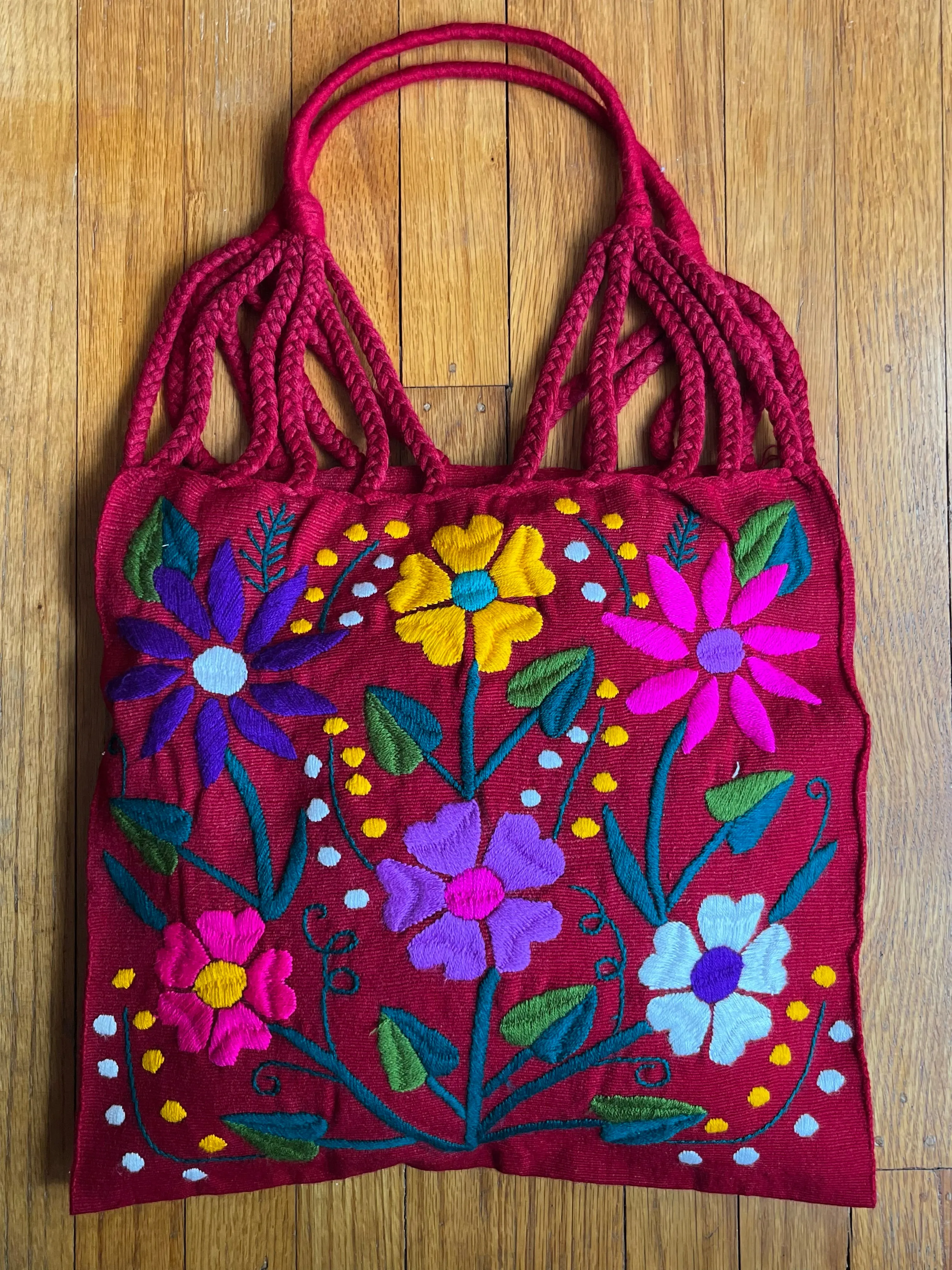 Mexican Market Bags: Loom Woven Otomi Embroidered Bag
