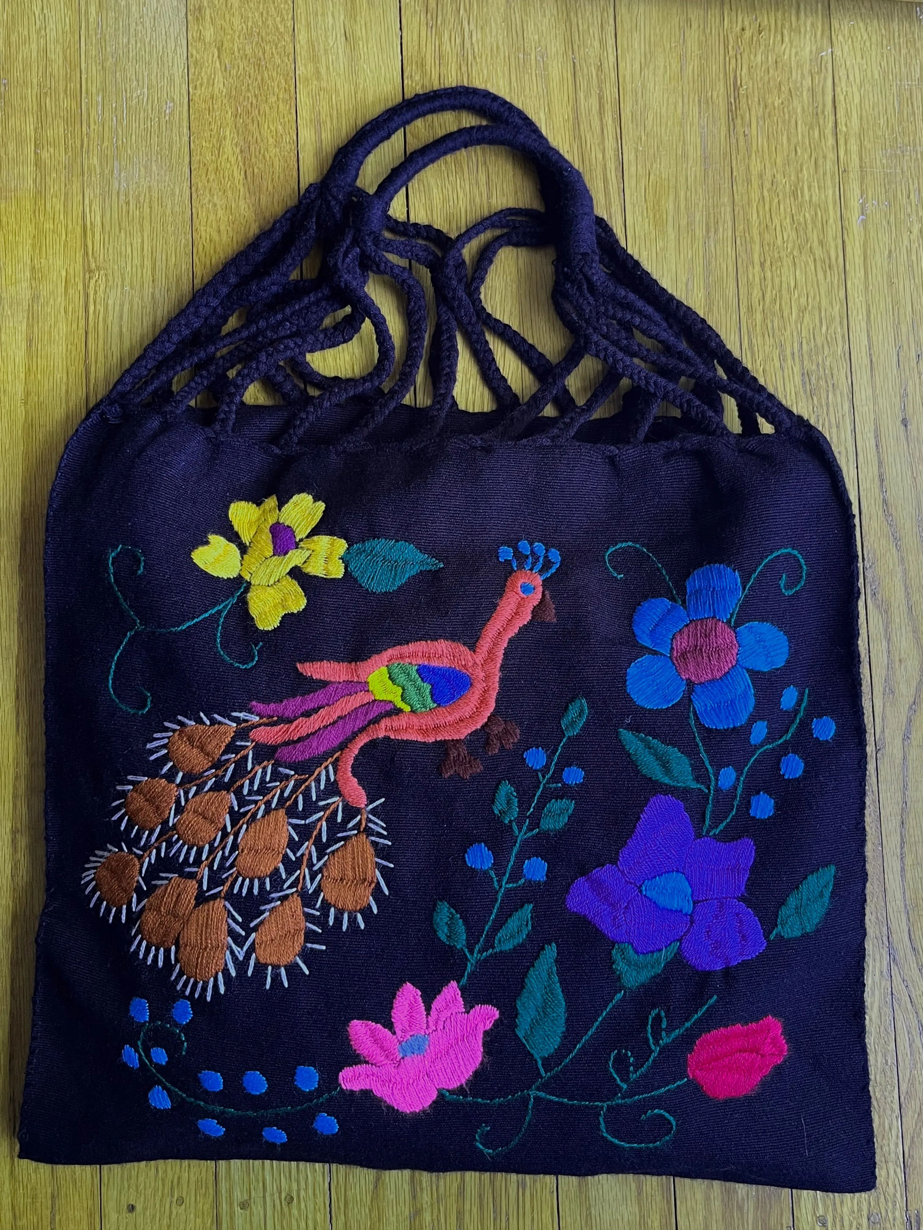 Mexican Market Bags: Loom Woven Otomi Embroidered Bag