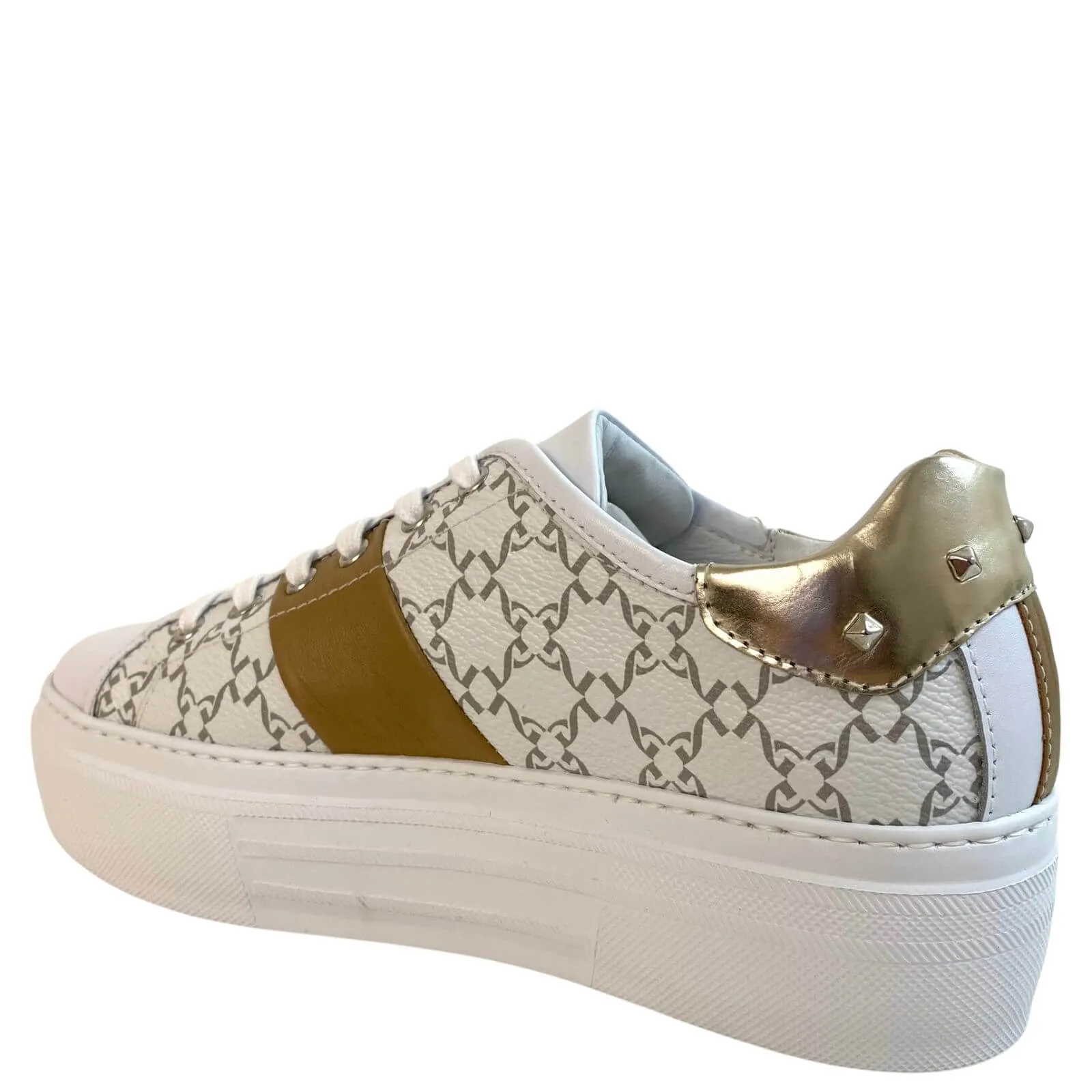 NeroGiardini White & Tan Leather Logo Sneakers
