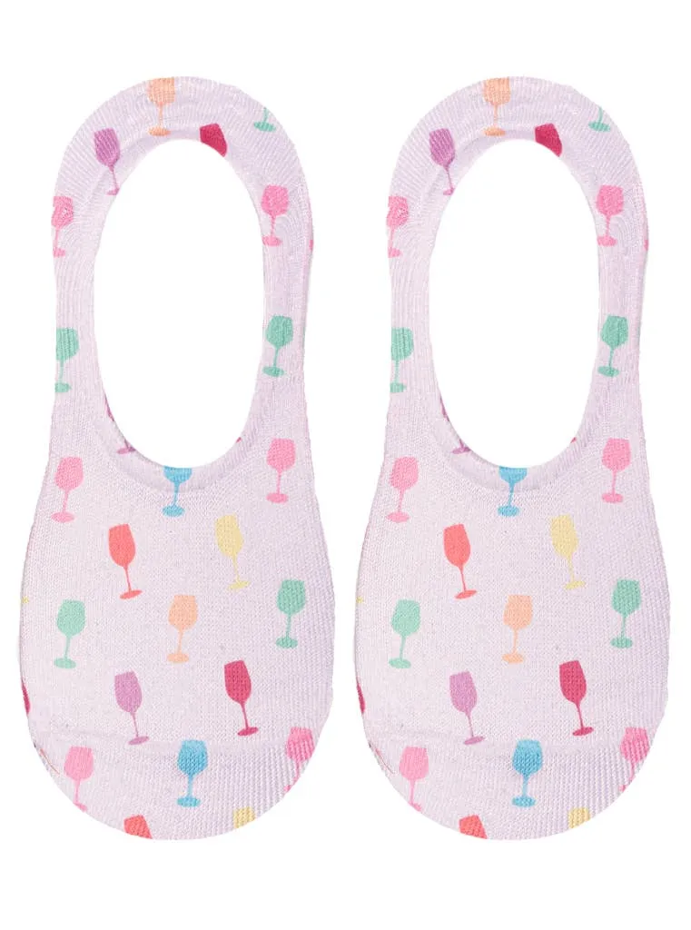 No-Show Liner Socks - Multi-Colored Wine Glasses - Pink