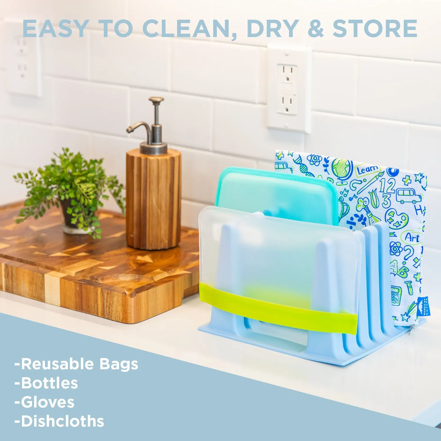 Nordic By Nature Silicone Drying Rack For Reusable Bags - (Nordic Blue)