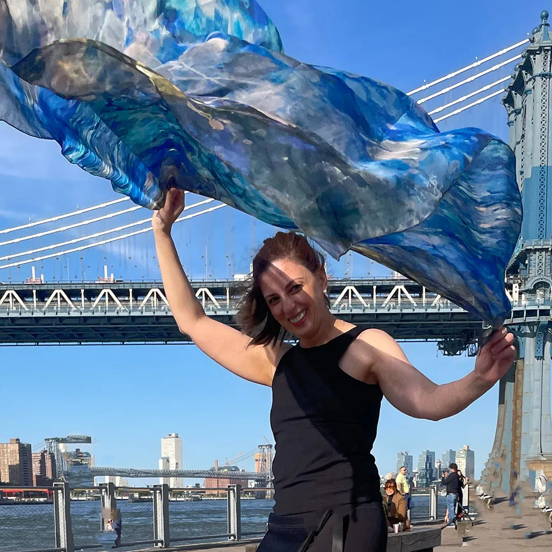 Oversized Blue Dream Silk Chiffon Scarf - 100% Silk, 53x53"