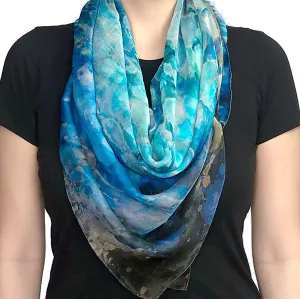 Oversized Blue Dream Silk Chiffon Scarf - 100% Silk, 53x53"