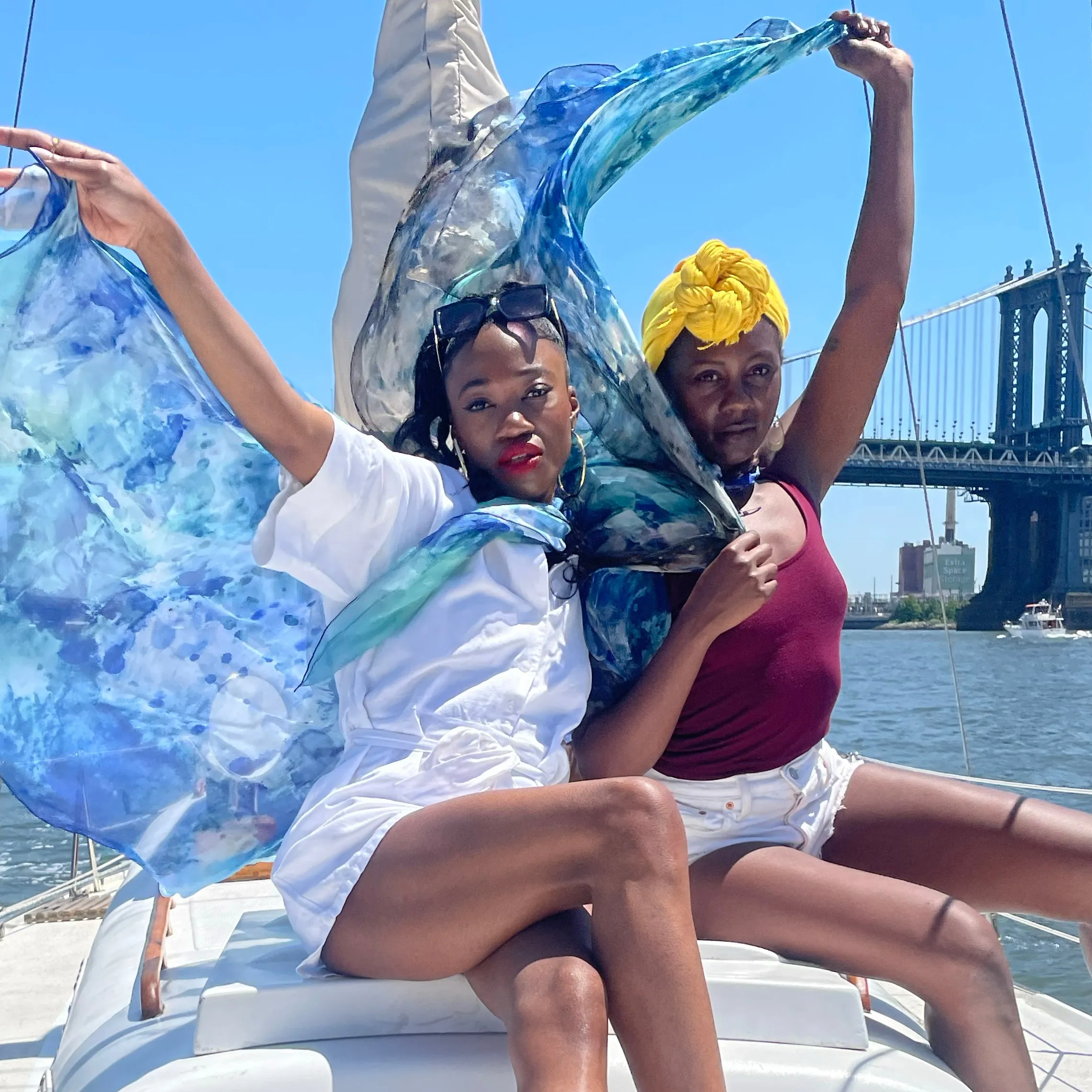 Oversized Blue Dream Silk Chiffon Scarf - 100% Silk, 53x53"