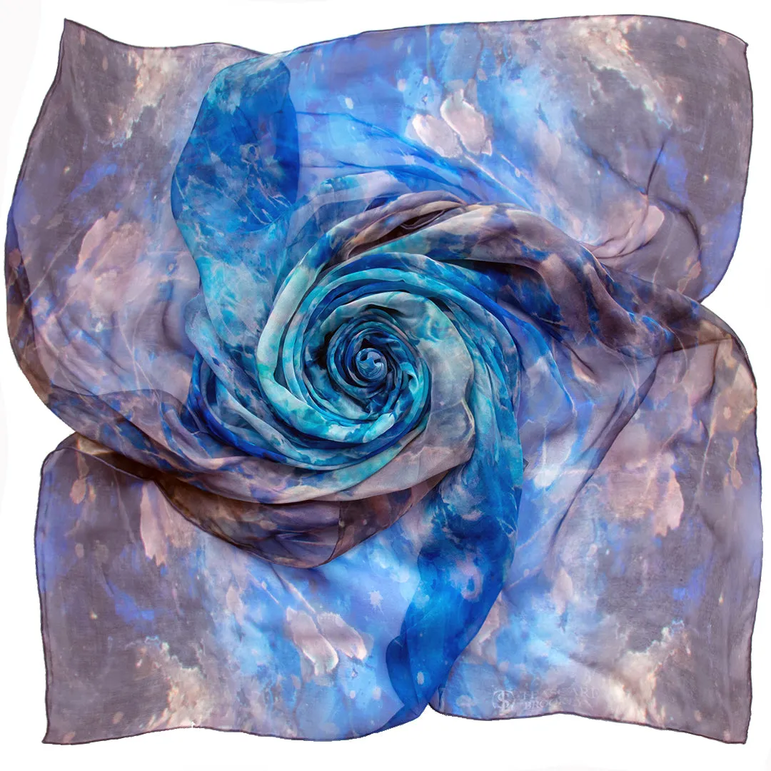 Oversized Blue Dream Silk Chiffon Scarf - 100% Silk, 53x53"