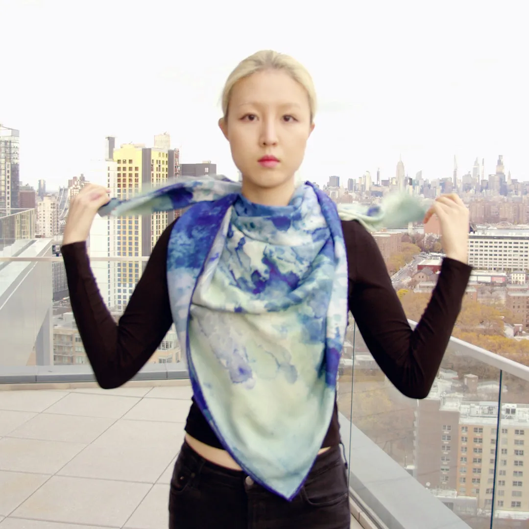 Oversized Clear Blue Silk/Wool Scarf - Silk/Wool Blend 53x 53"