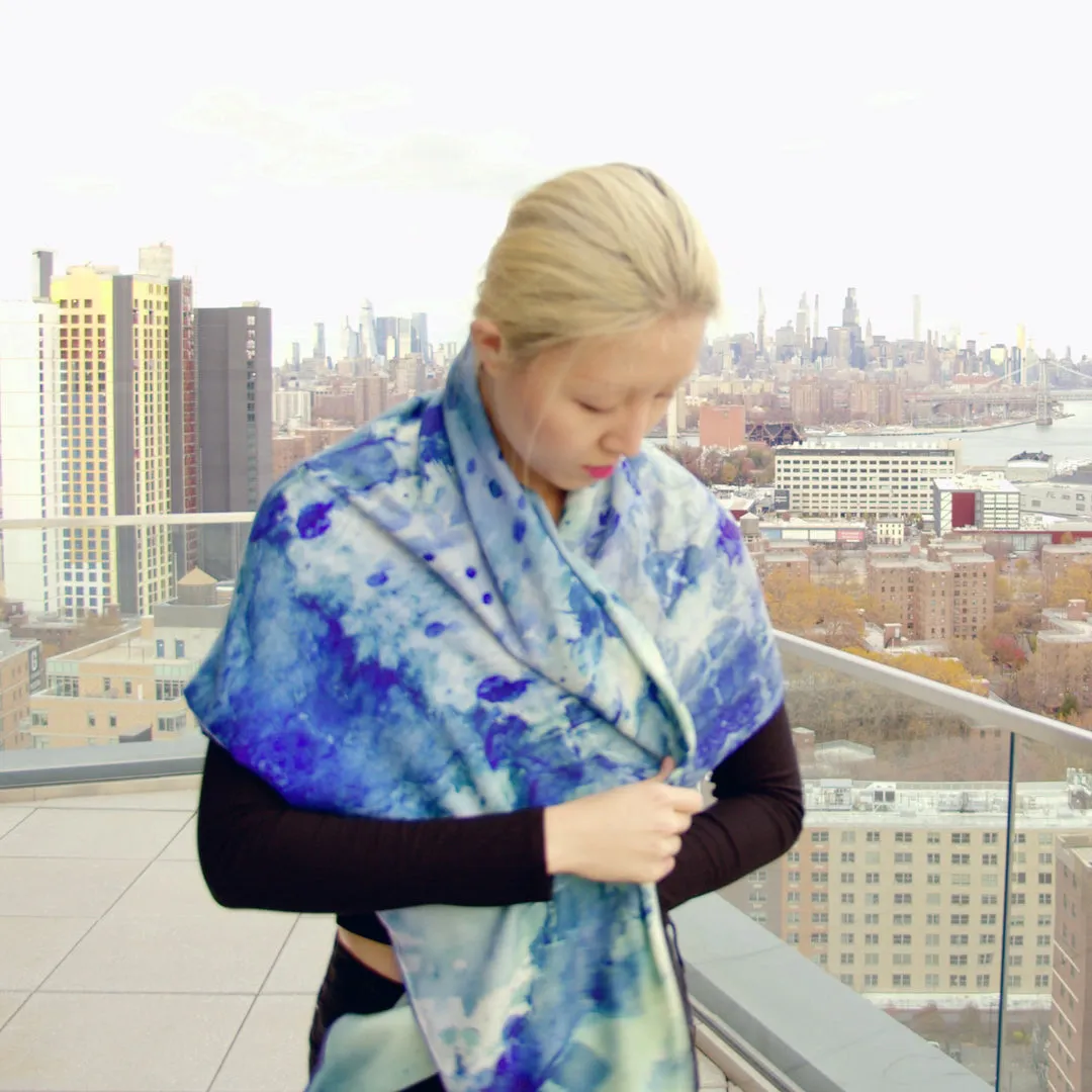 Oversized Clear Blue Silk/Wool Scarf - Silk/Wool Blend 53x 53"