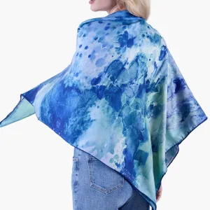 Oversized Clear Blue Silk/Wool Scarf - Silk/Wool Blend 53x 53"