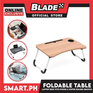 Portable Folding Table for Study, Laptop Desk, Mini Laptop Support Tray for Sofa Bed (Brown) 60 x 40 x 28cm