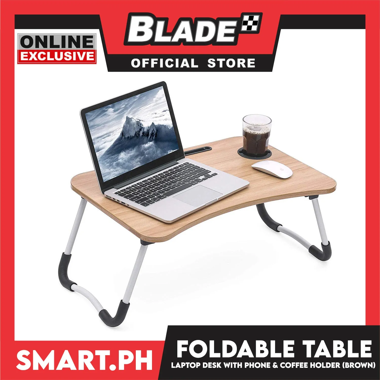 Portable Folding Table for Study, Laptop Desk, Mini Laptop Support Tray for Sofa Bed (Brown) 60 x 40 x 28cm