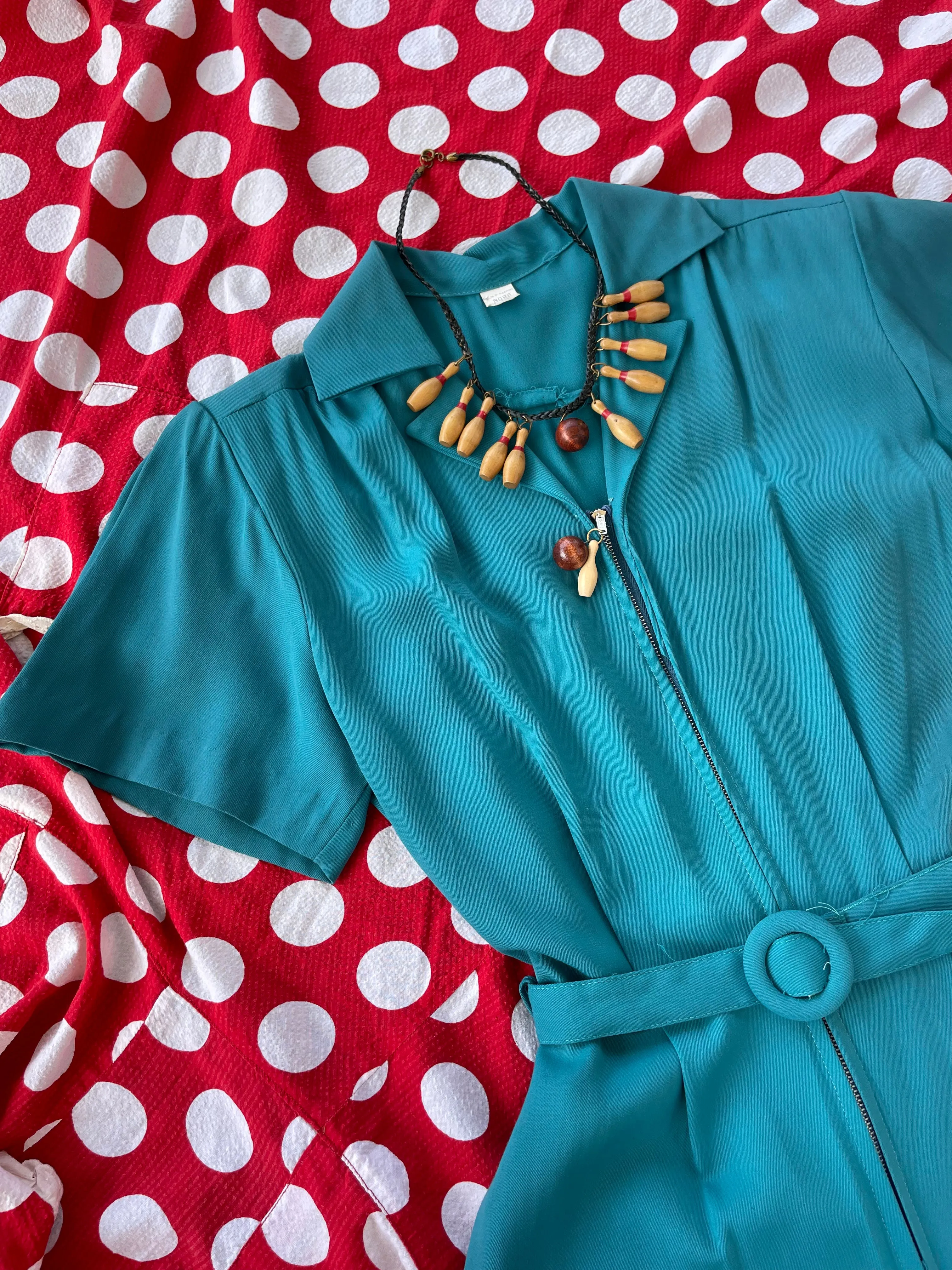 RARE 1940s Sportswear Bowling Zip Front Jumpsuit Novelty Charm