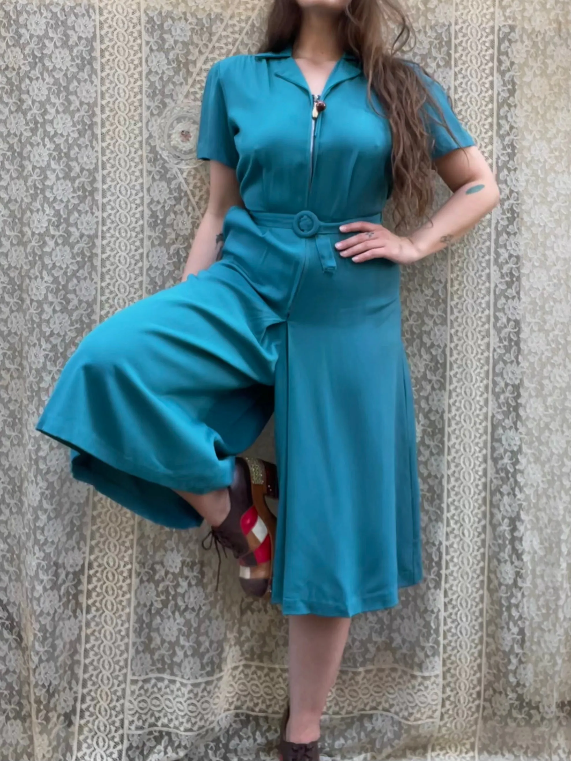 RARE 1940s Sportswear Bowling Zip Front Jumpsuit Novelty Charm