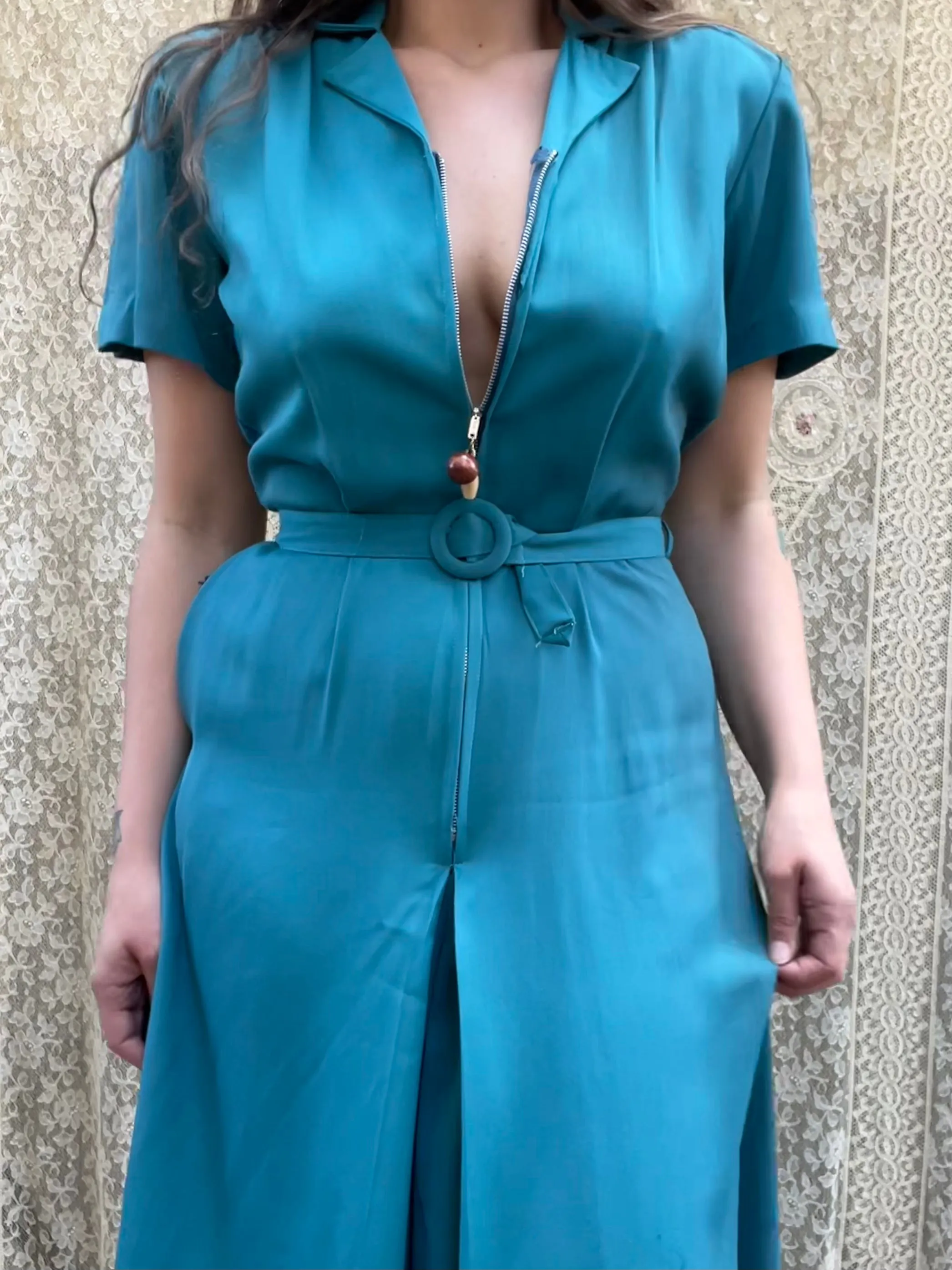 RARE 1940s Sportswear Bowling Zip Front Jumpsuit Novelty Charm
