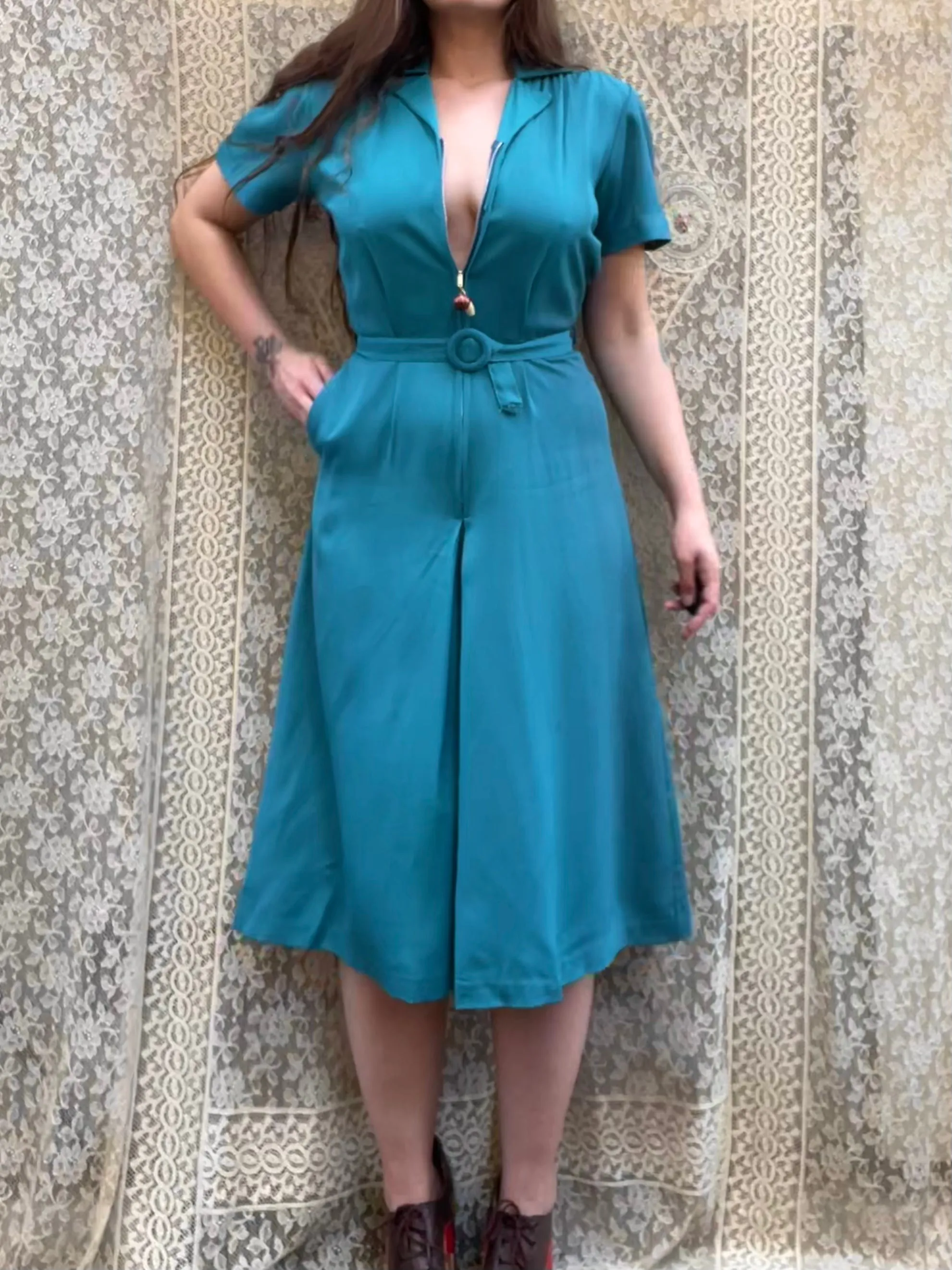 RARE 1940s Sportswear Bowling Zip Front Jumpsuit Novelty Charm