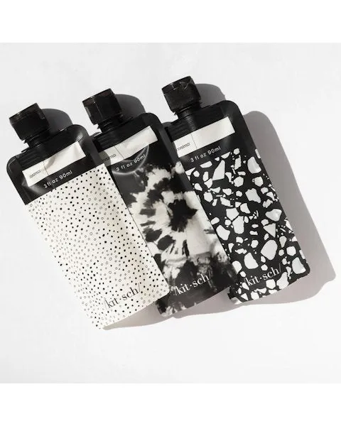 Refillable Travel Pouches 3PC Set- Black & Ivory